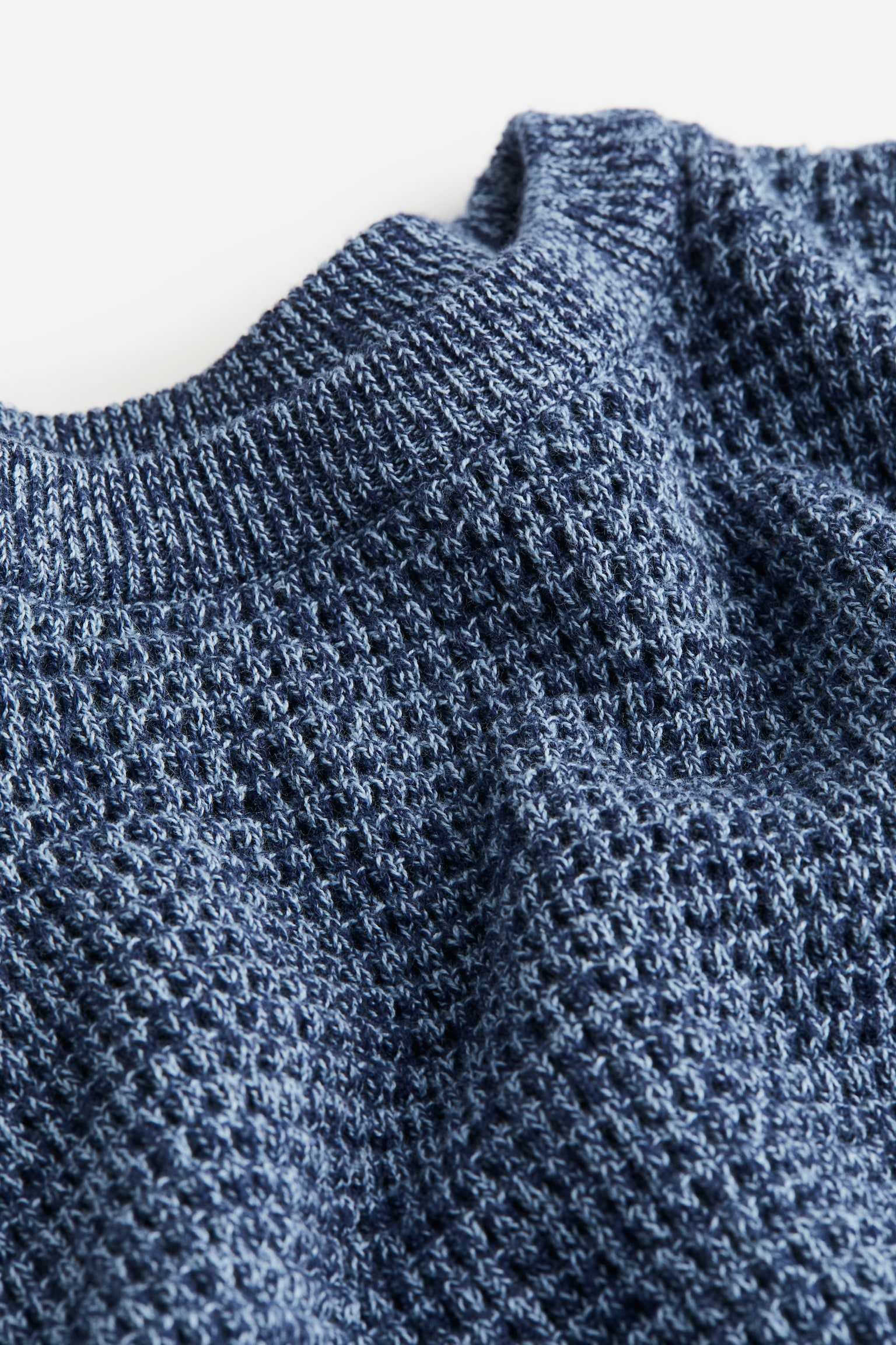 Waffle-knit jumper - Dark blue marl/Natural white - 5