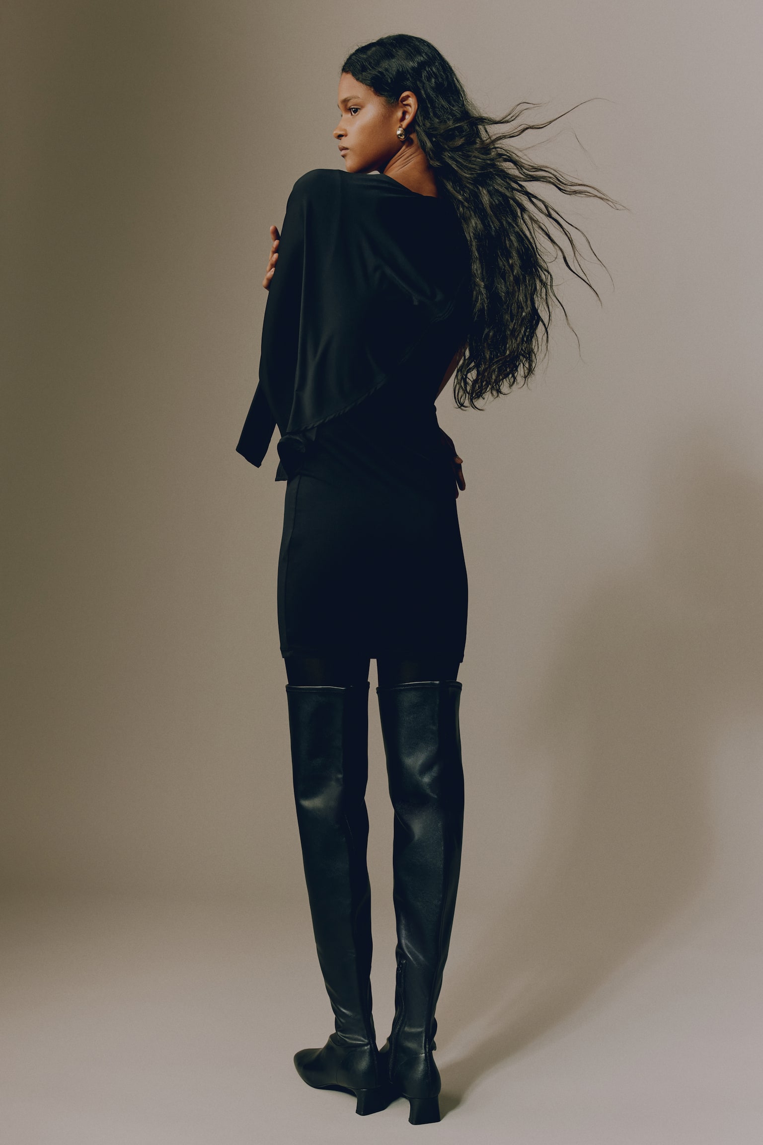 Cape-detail mini dress - Black/Dark brown - 4