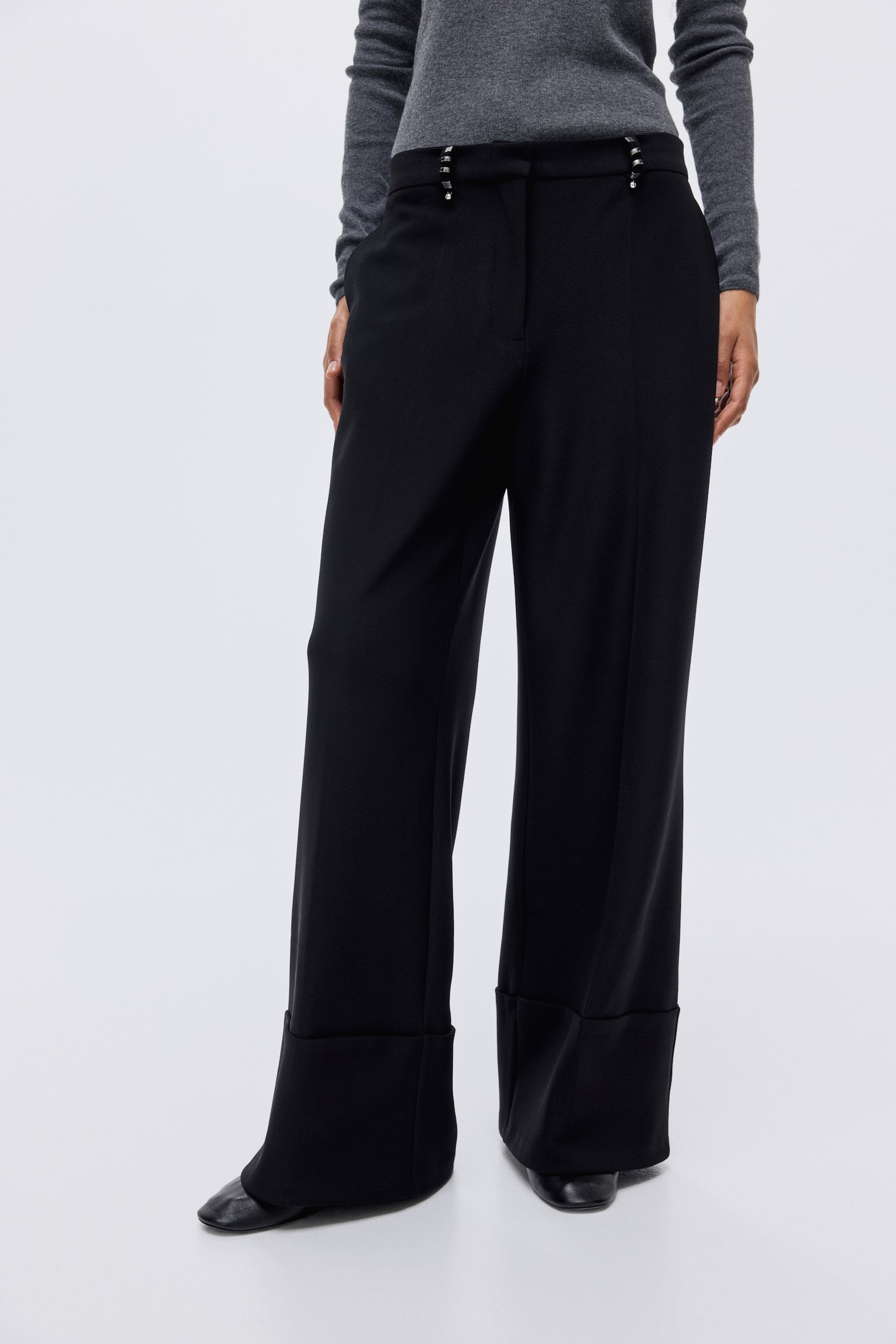 Женские брюки H&M Rivet-detail tailored trousers, цвет: Чёрный — фото 4