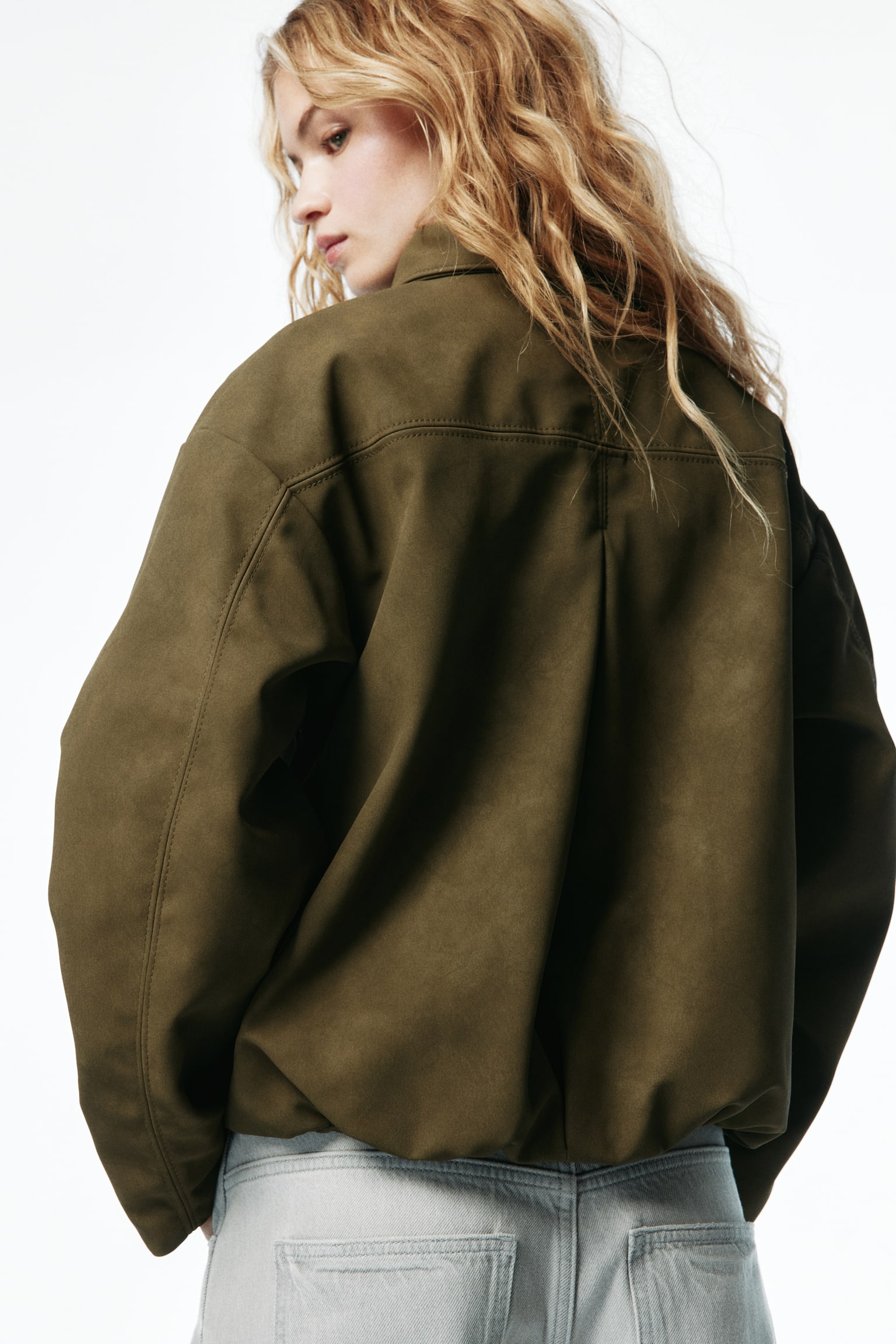 ז'קט בומבר עם צווארון - ירוק זית/אפור/בז' בהיר/משבצות - 5