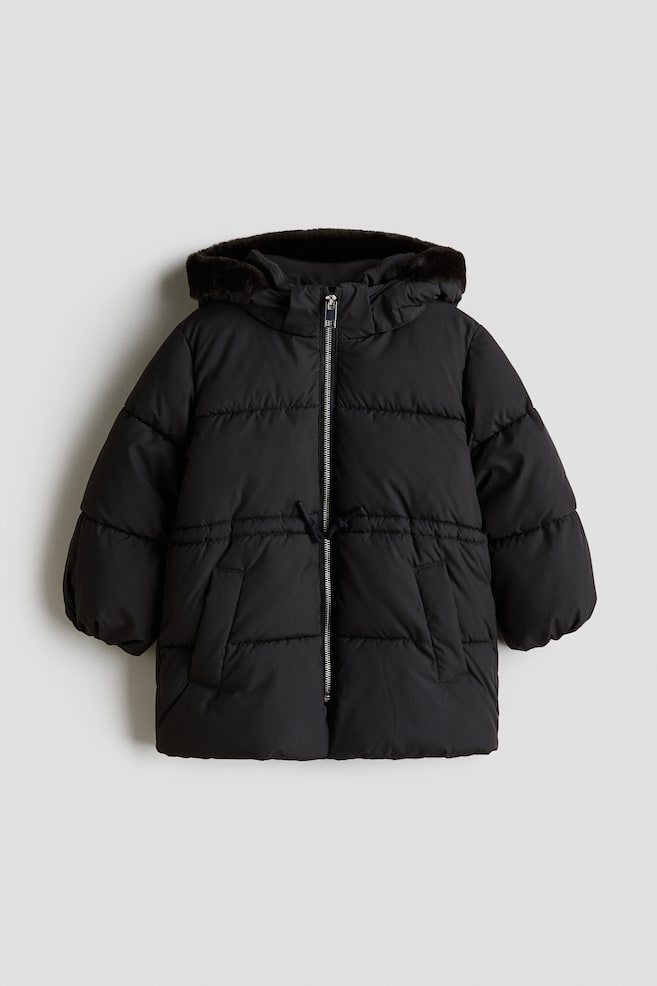 Hooded Puffer Jacket - Black/Beige - 1