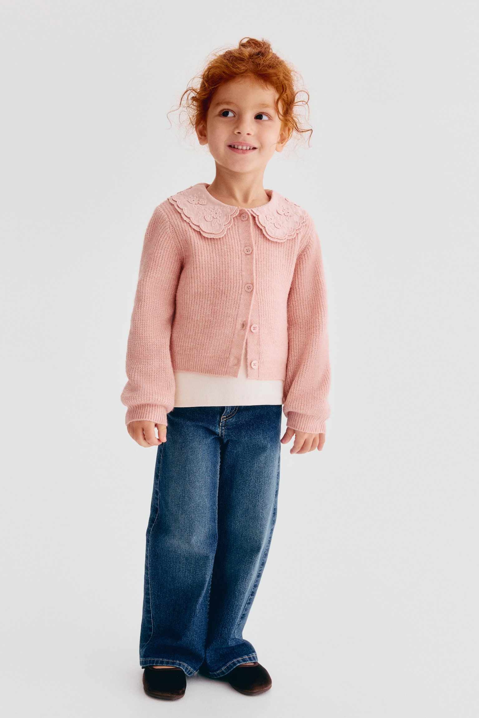 Детский кардиган H&M Cardigan with Collar, цвет: Светлый пыльный розовый — фото 4