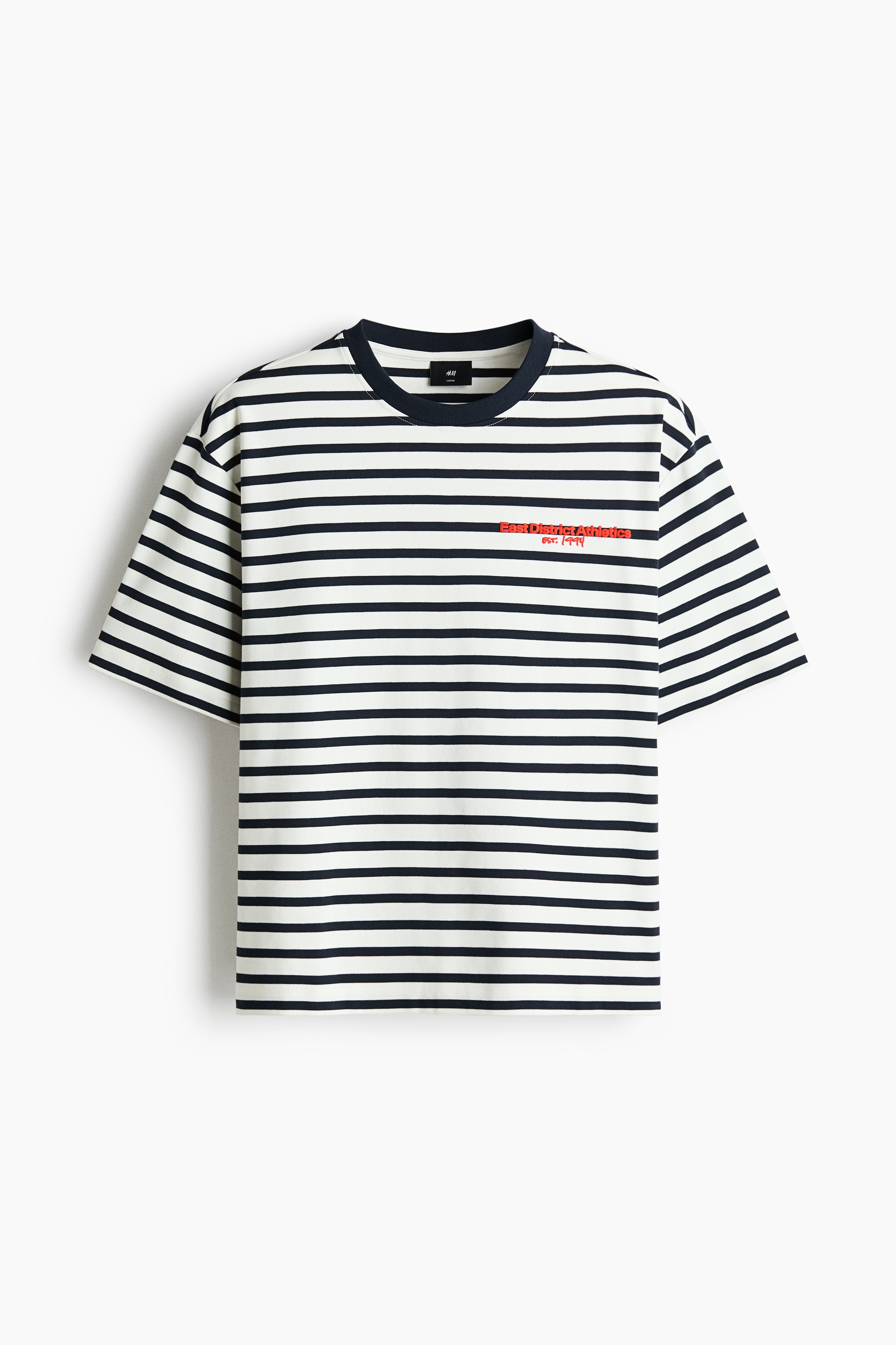 T-shirt i bomull Loose Fit - Vit/Randig/Marinblå/Randig