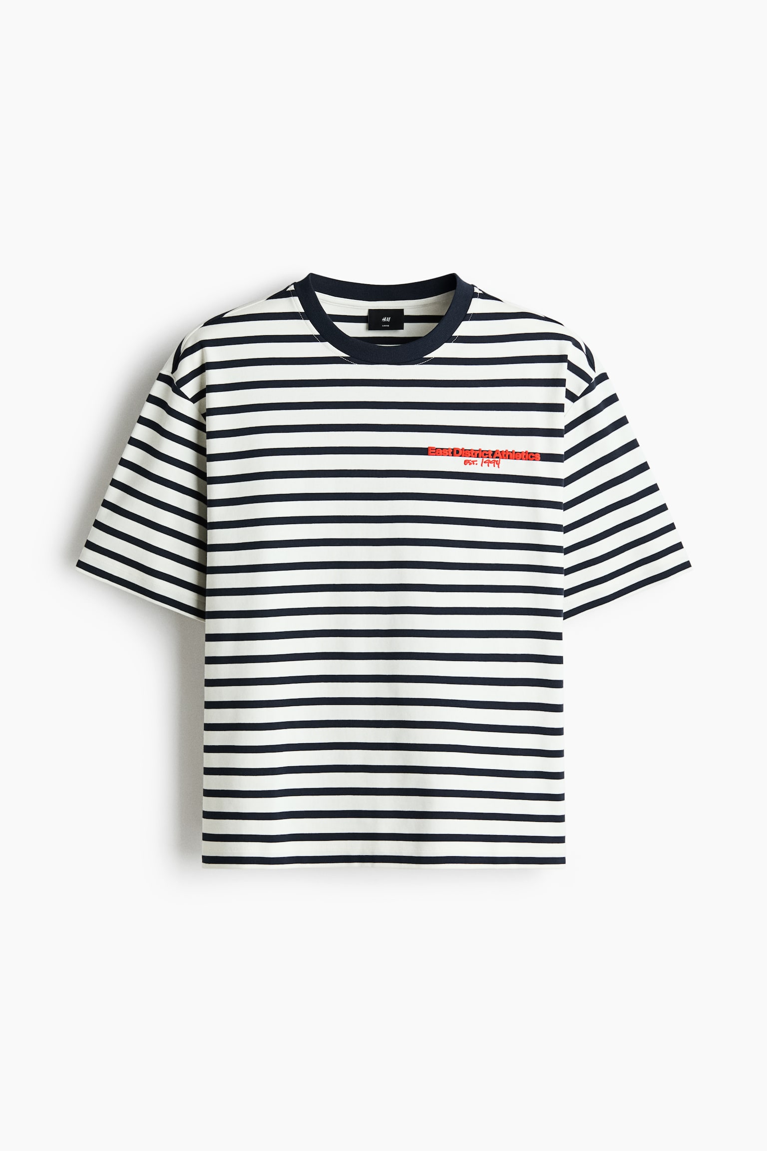 Loose Fit Cotton T-shirt - White/Striped/Navy blue/Striped - 2