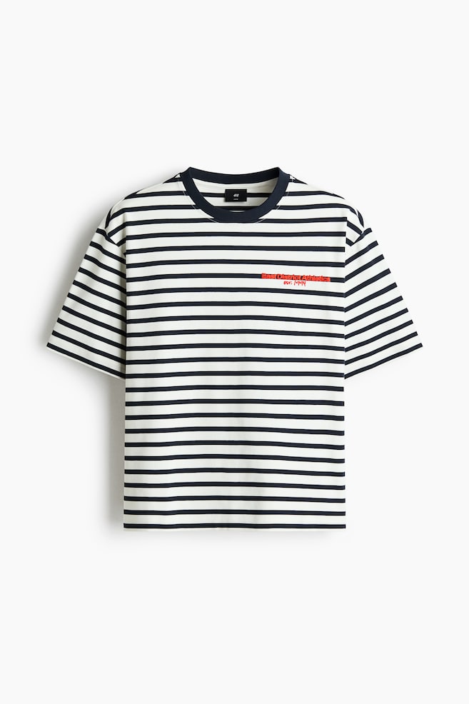 Bawełniany T-shirt Loose Fit - Biały/Paski/Granatowy/Paski - 1