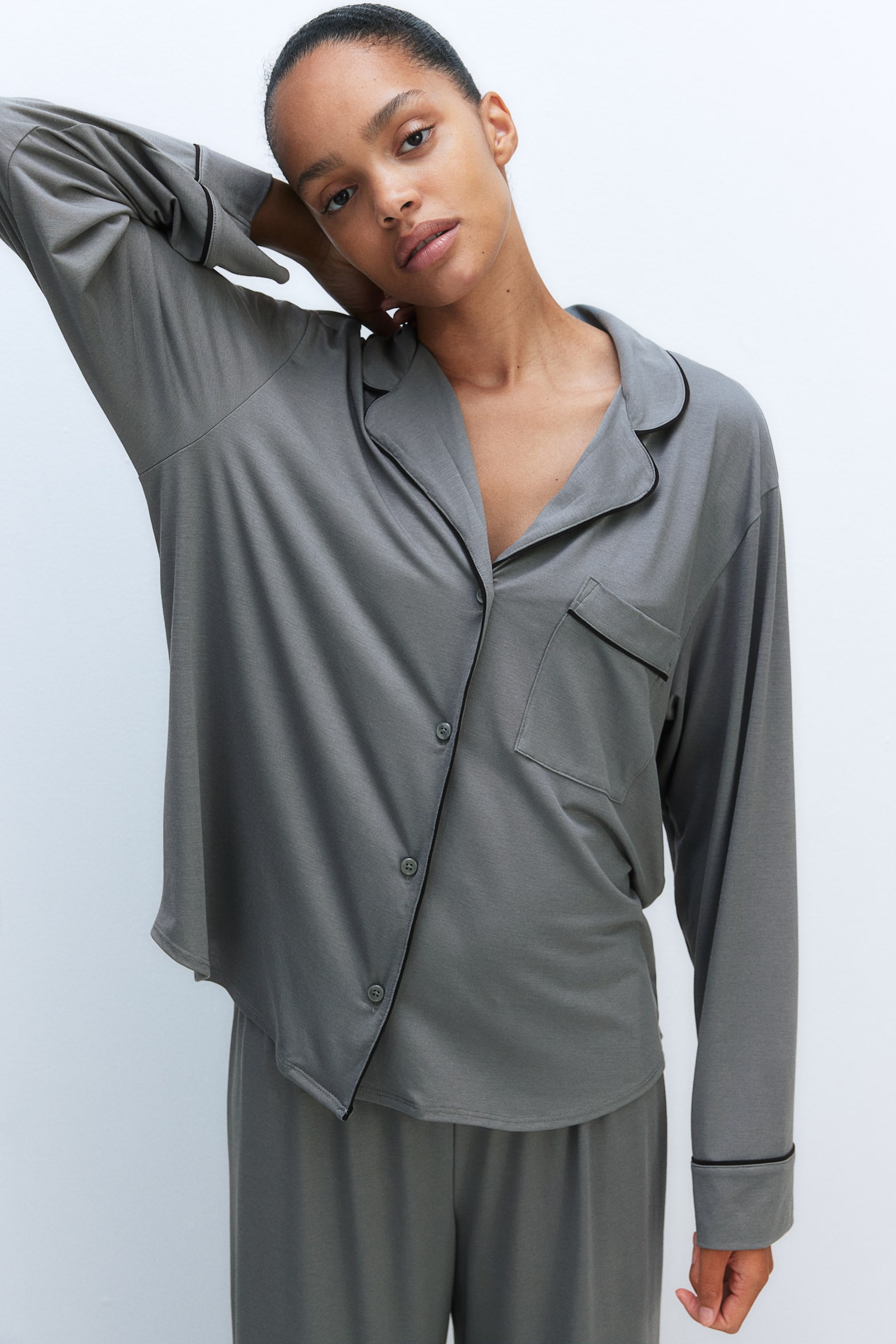 Pyjama shirt and bottoms - Grey-green/Black/Dusty pink/Light grey marl/Navy blue/White - 4