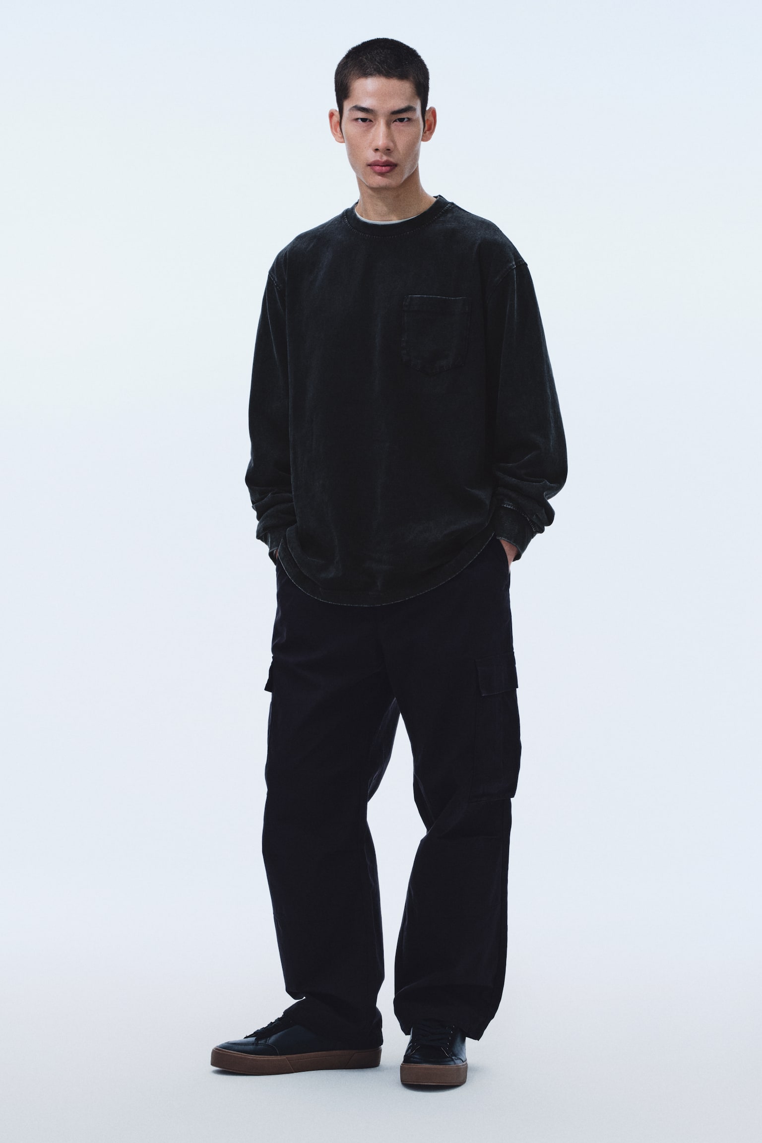 Loose Fit Long-sleeved top - Black/Beige/Dark teal - 5