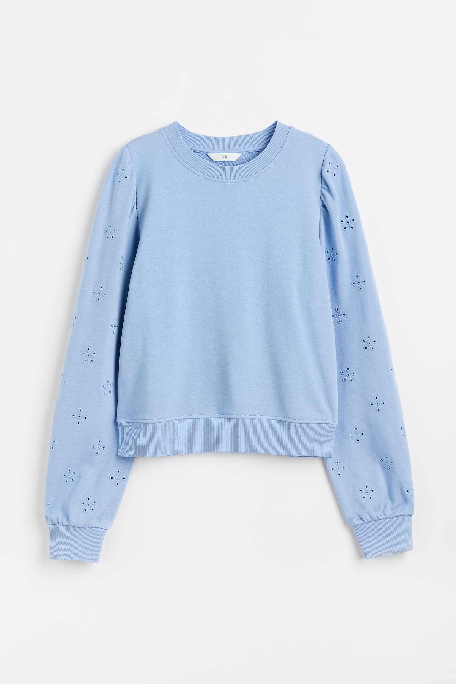 Broderie anglaise sweatshirt - Light blue/Cream - 1