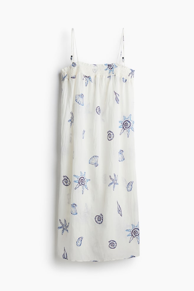 Tie-strap beach dress - White/Seashells/Black - 1