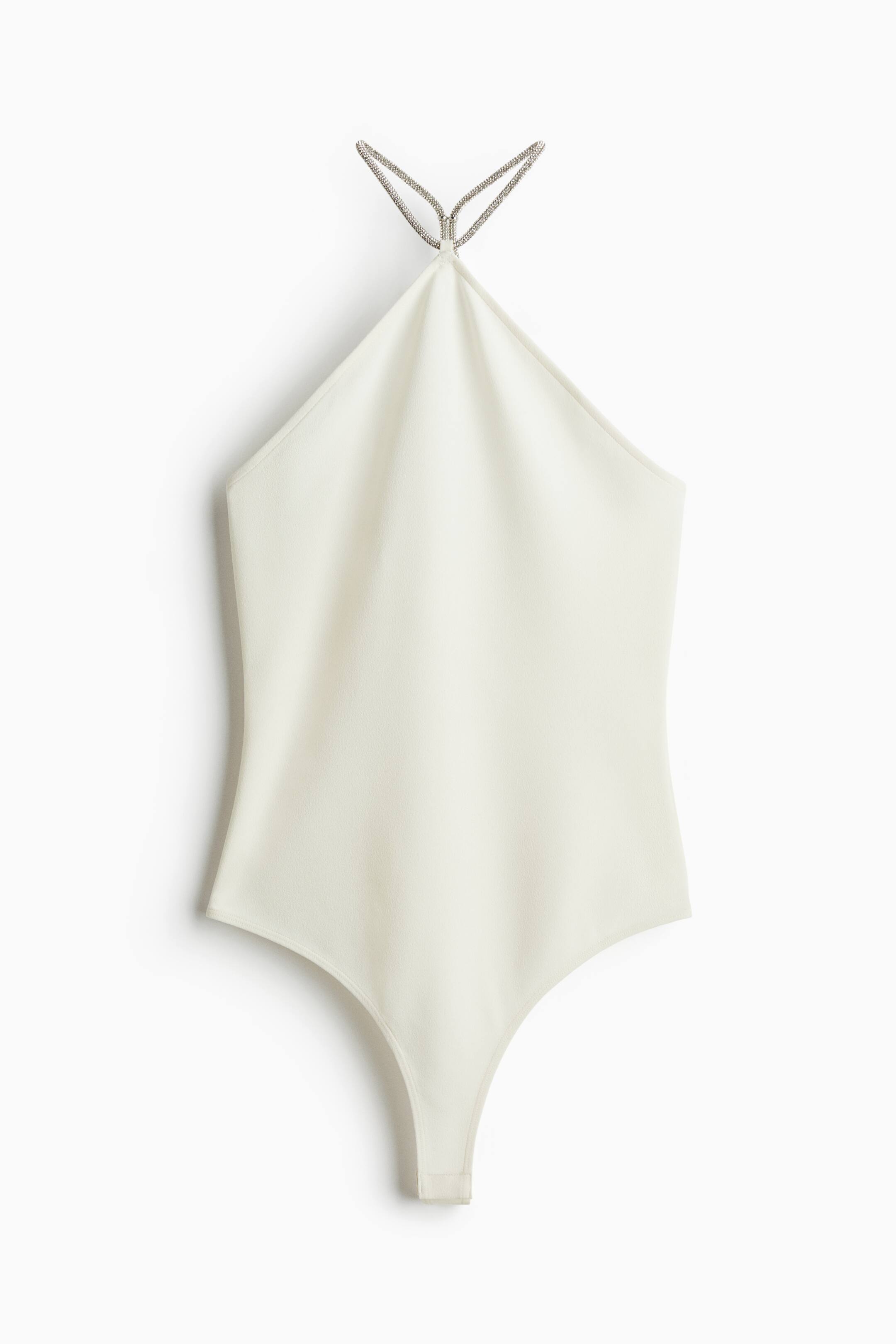 View larger image: Rhinestone Strap Halterneck Bodysuit - White - Ladies | H&M AU 1