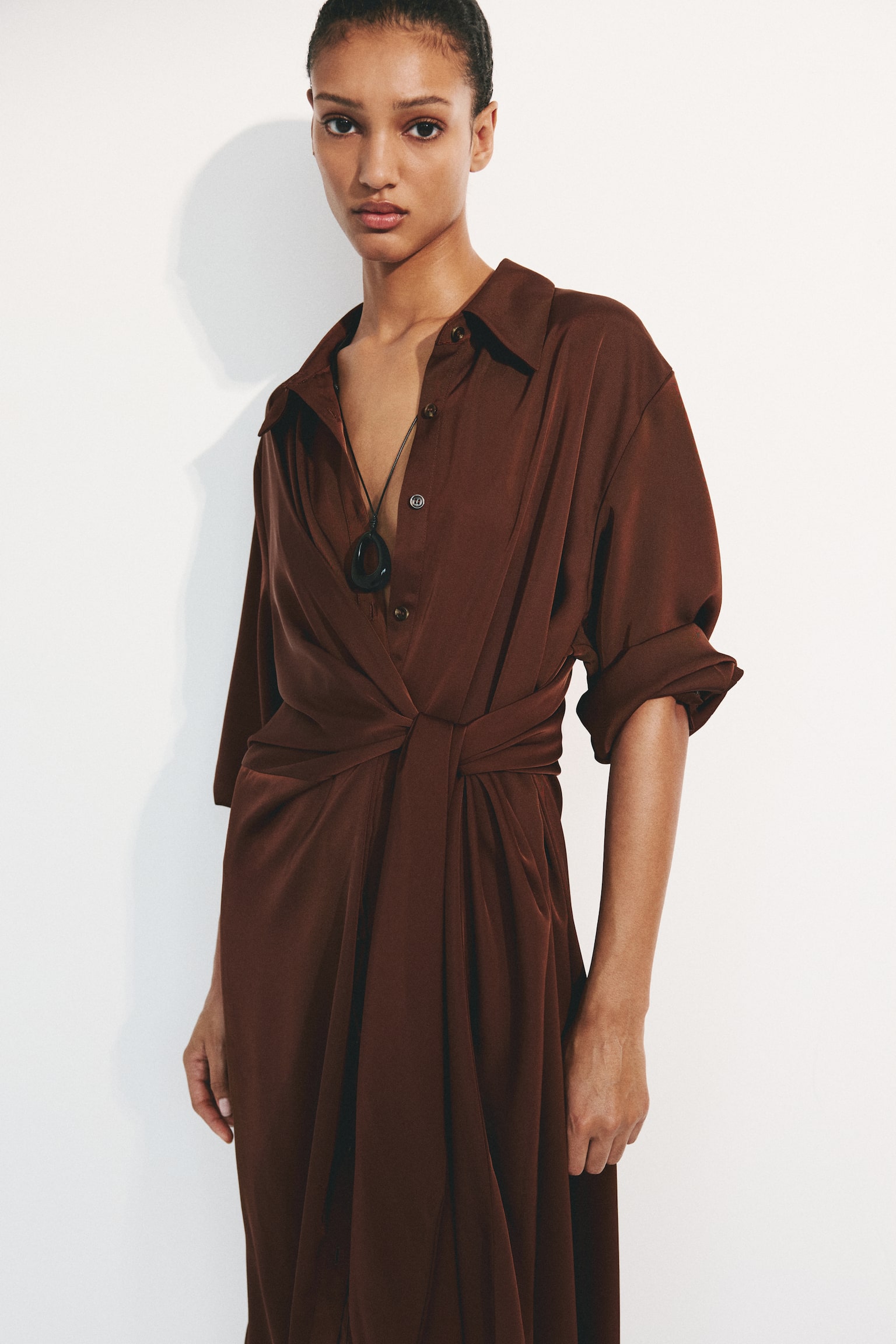 Tie-detail shirt dress - Rust brown - 1