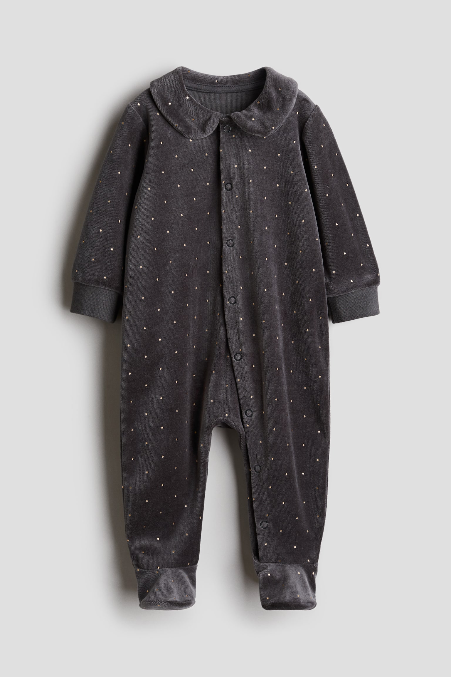 Velour sleepsuit with full feet - Dark grey/Spotted/Natural white/Bears/Red/Reindeer/Light pink/Bunny/Dark grey/Penguin - 1