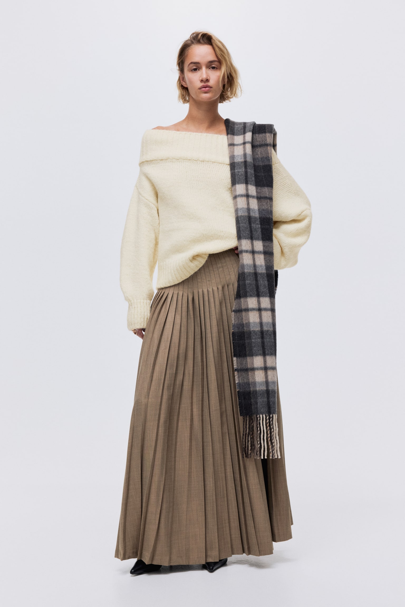 One-Shoulder-Pullover - Cremefarben/Khakigrünmeliert - 6