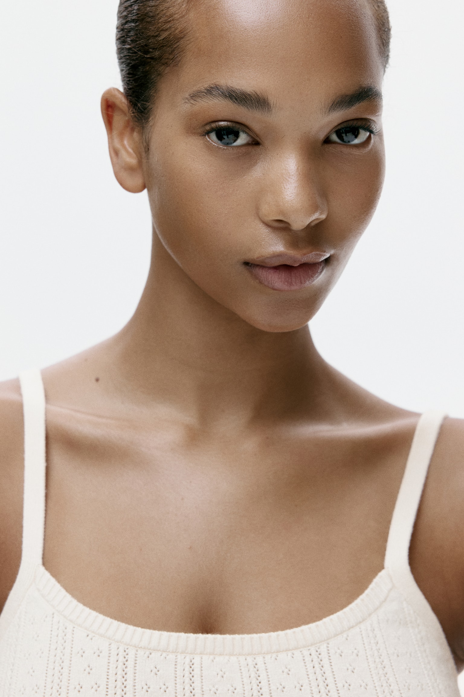 Pointelle-knit strappy top - Light beige - 4