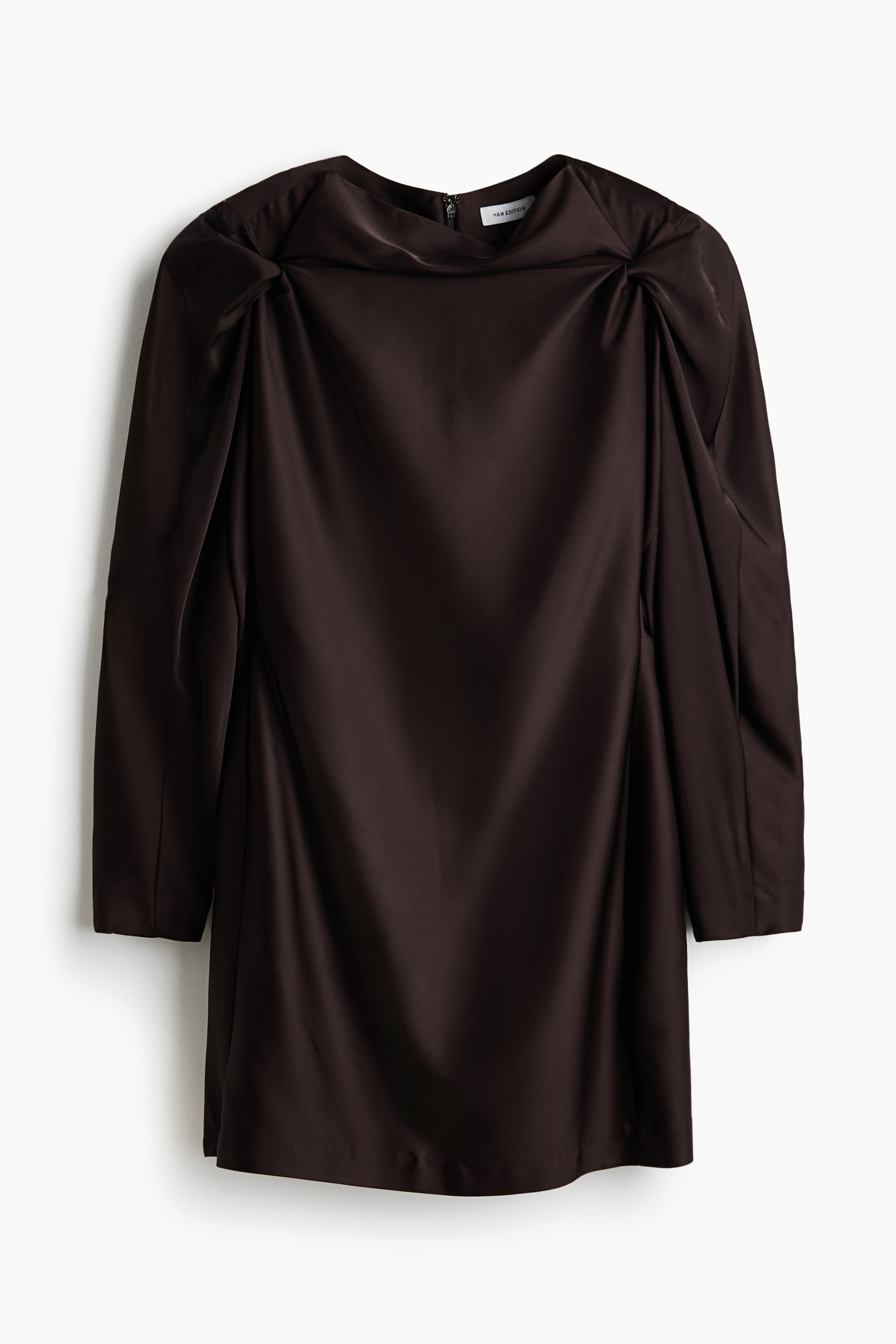 View larger image: Puff-sleeved satin dress - Dark brown - Ladies | H&M MY 5
