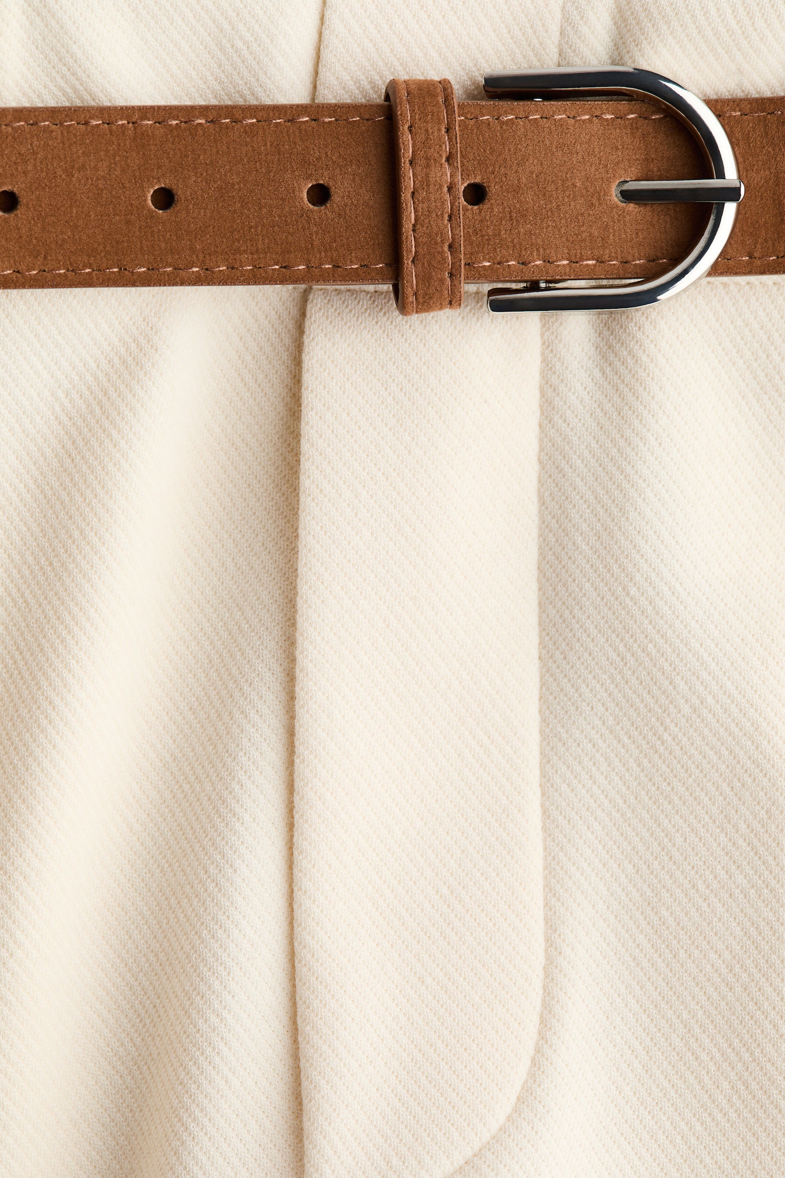 Belted Ponte Pants - Cream/Dark brown - 7