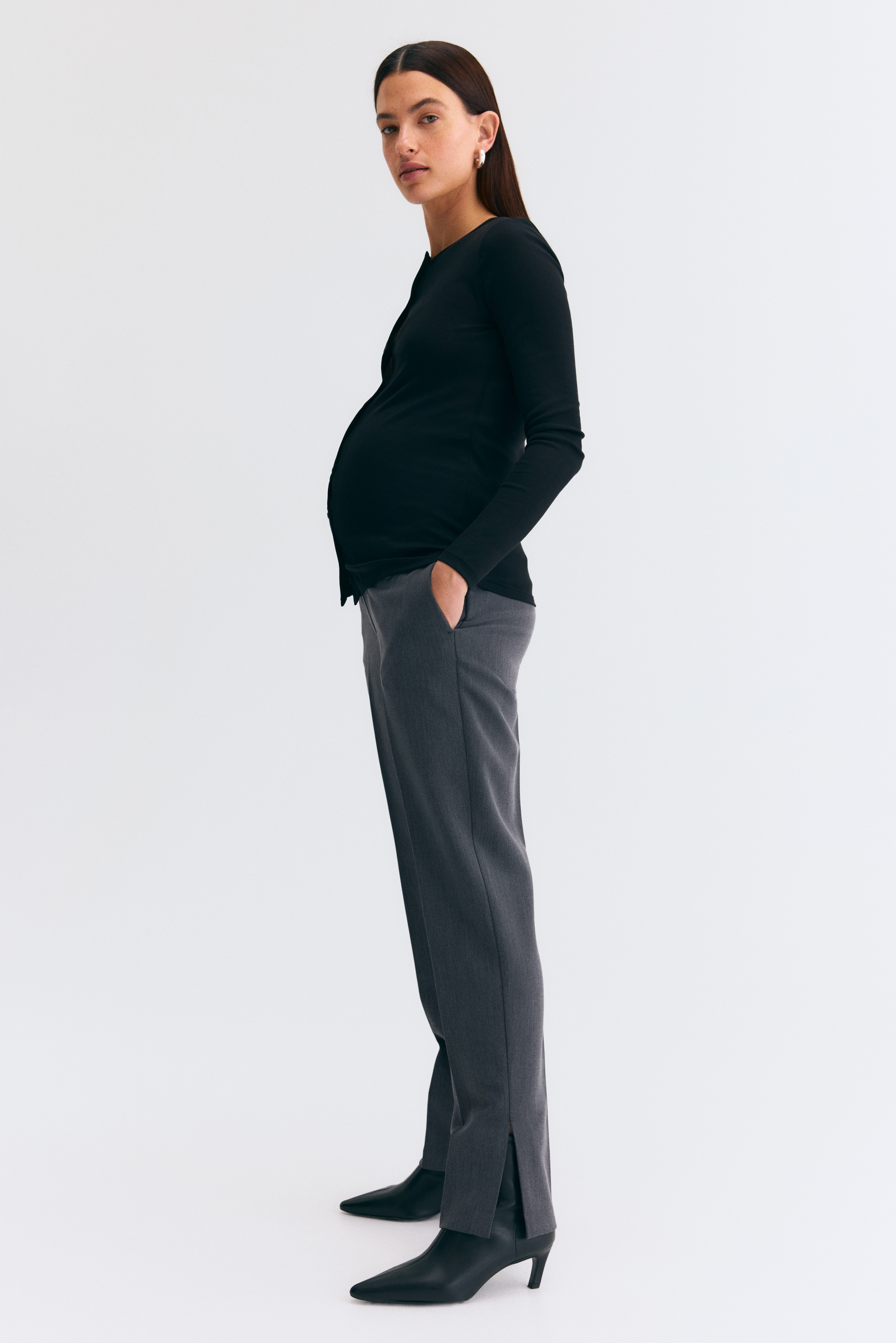 MAMA Παντελόνι με σκίσιμο στα μπατζάκια - Σκούρο γκρι/Μαύρο