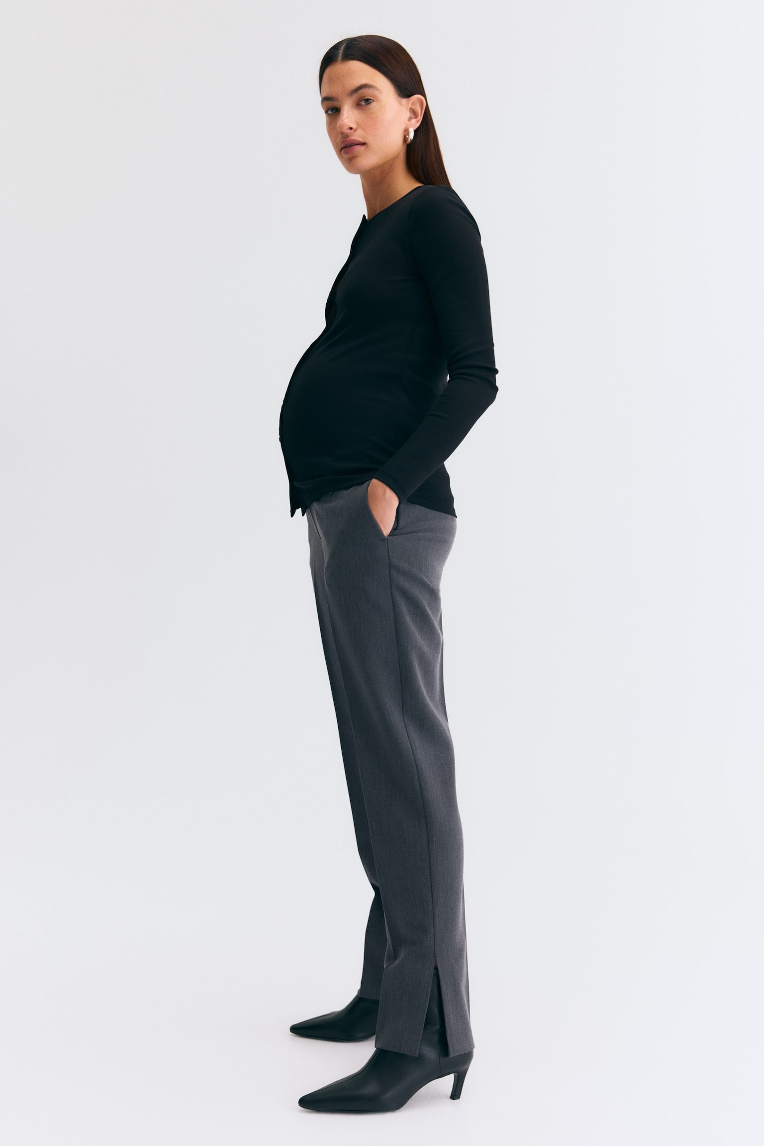 MAMA Pantalon avec fente en bas de jambe - Gris foncé/Noir - 2