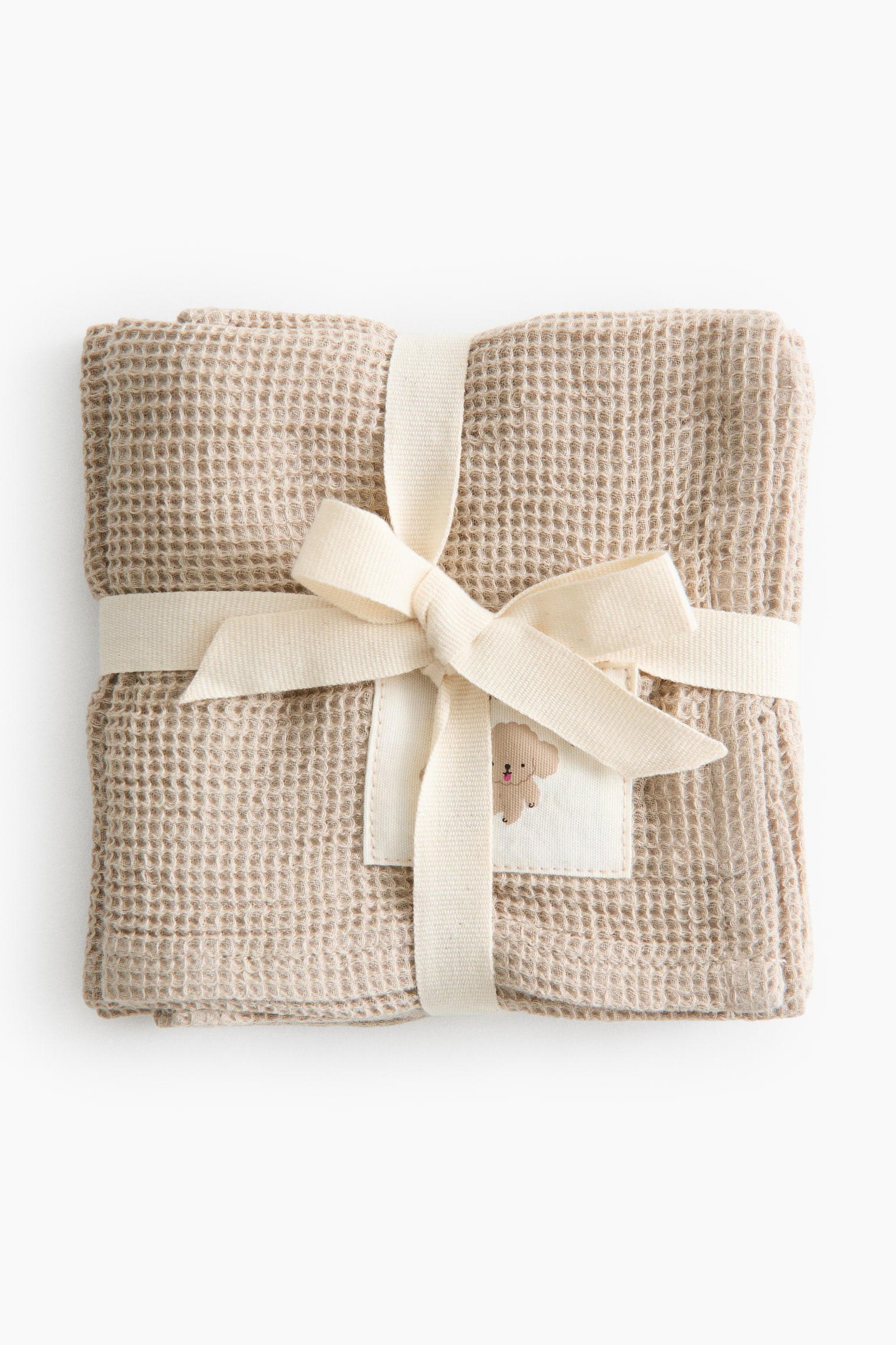 2-pack waffled cotton cloths - Bej/Verde-prăfuit - 4