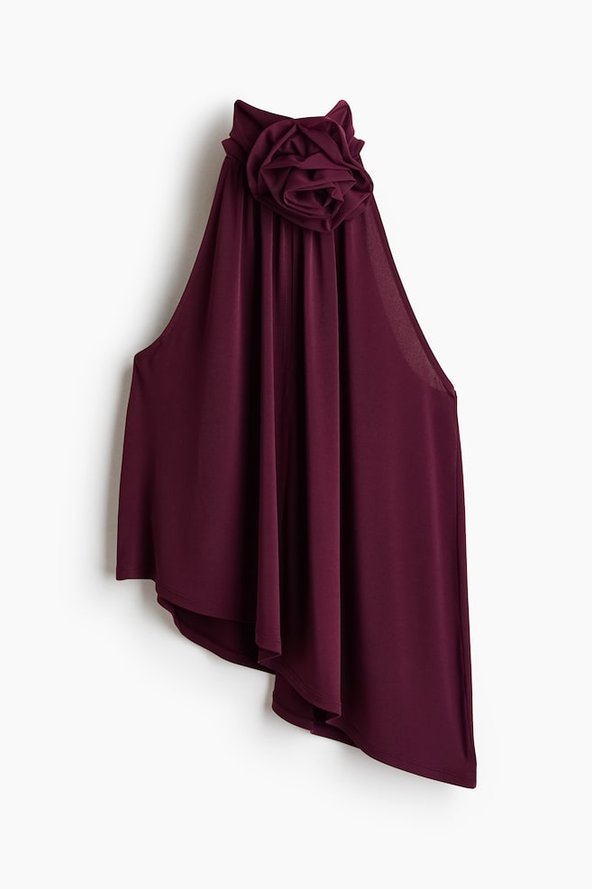 Top assimétrico com aplicação de rosa - Vermelho ameixa - 1