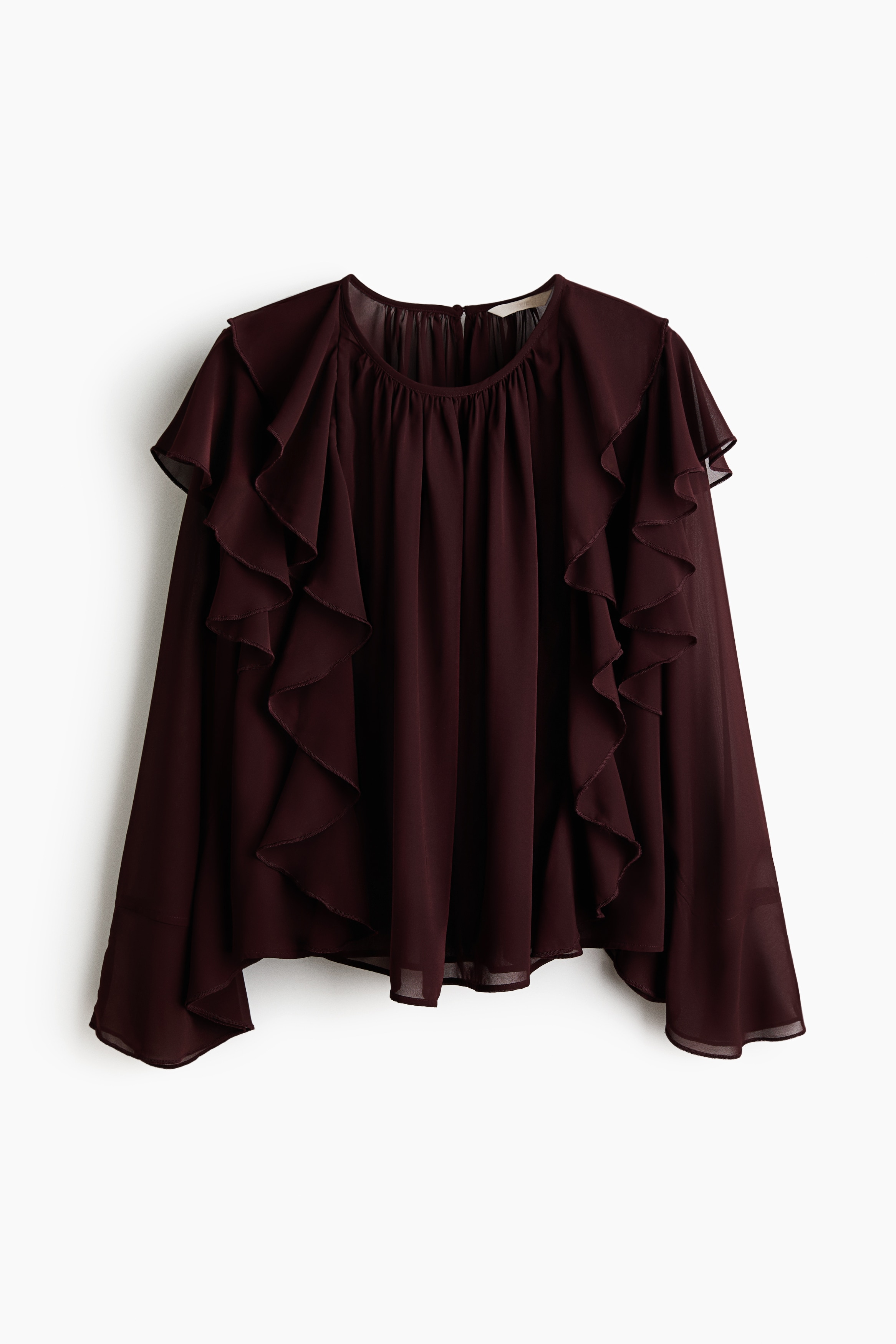 Sheer Flounce-Trimmed Blouse - Dark brown
