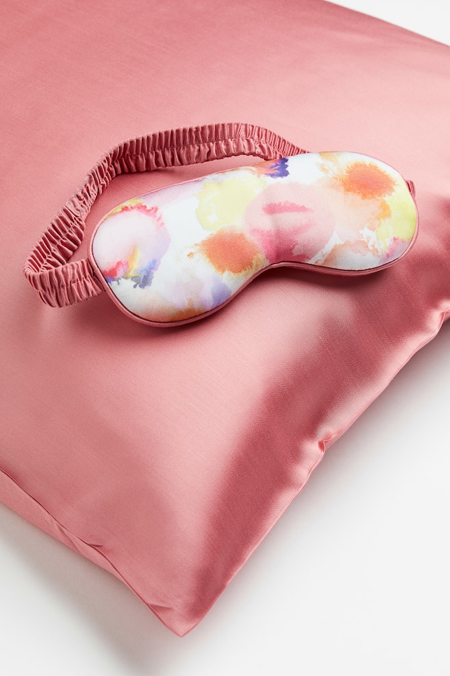 Kopfkissenbezug und Schlafmaske aus Satin - Rosa/Blütenblätter - 3