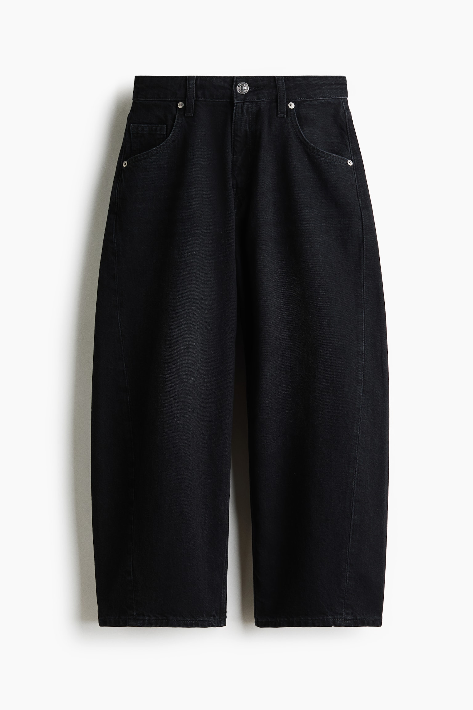 Женские джинсы H&M High-Waist Barrel-Leg Ankle, цвет: Джинсовый чёрный — фото 1