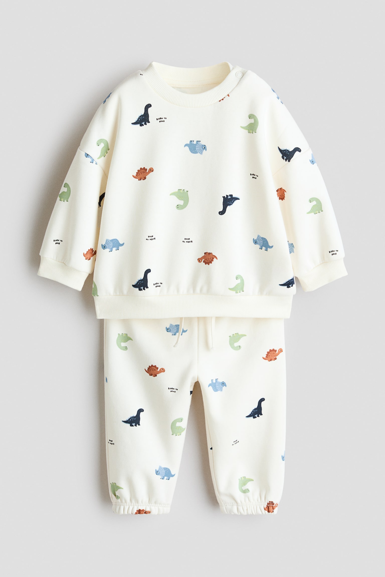 Conjunto estampado de 2 piezas en tejido sudadera - Blanco/Dinosaurios/Gris oscuro/Always funday/Beige/Animales/Verde claro/Vehículos/Crema/Vehículos