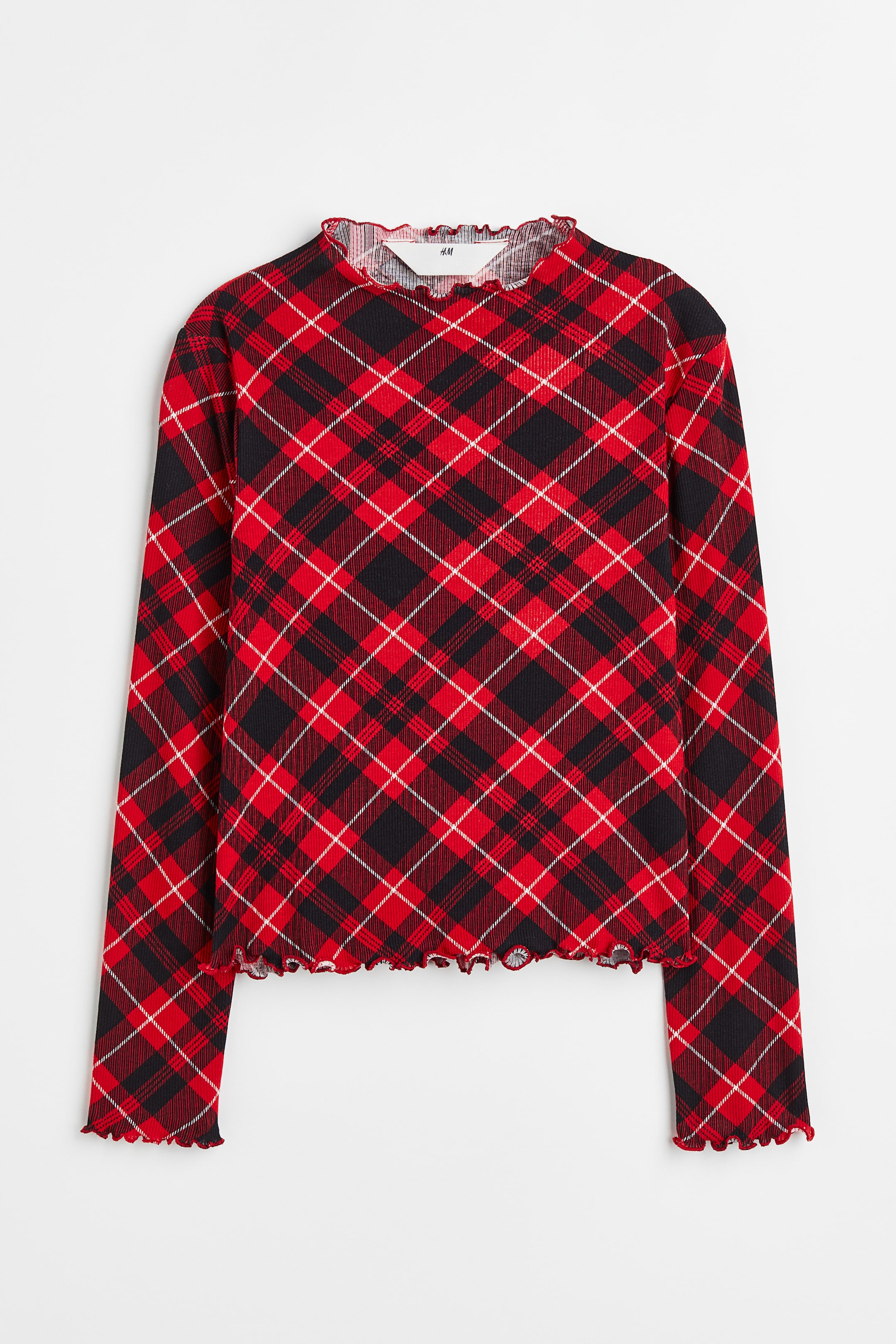 Visualizza l'immagine ingrandita: Maglia a maniche lunghe - Rosso/quadri - BAMBINO | H&M CH 1