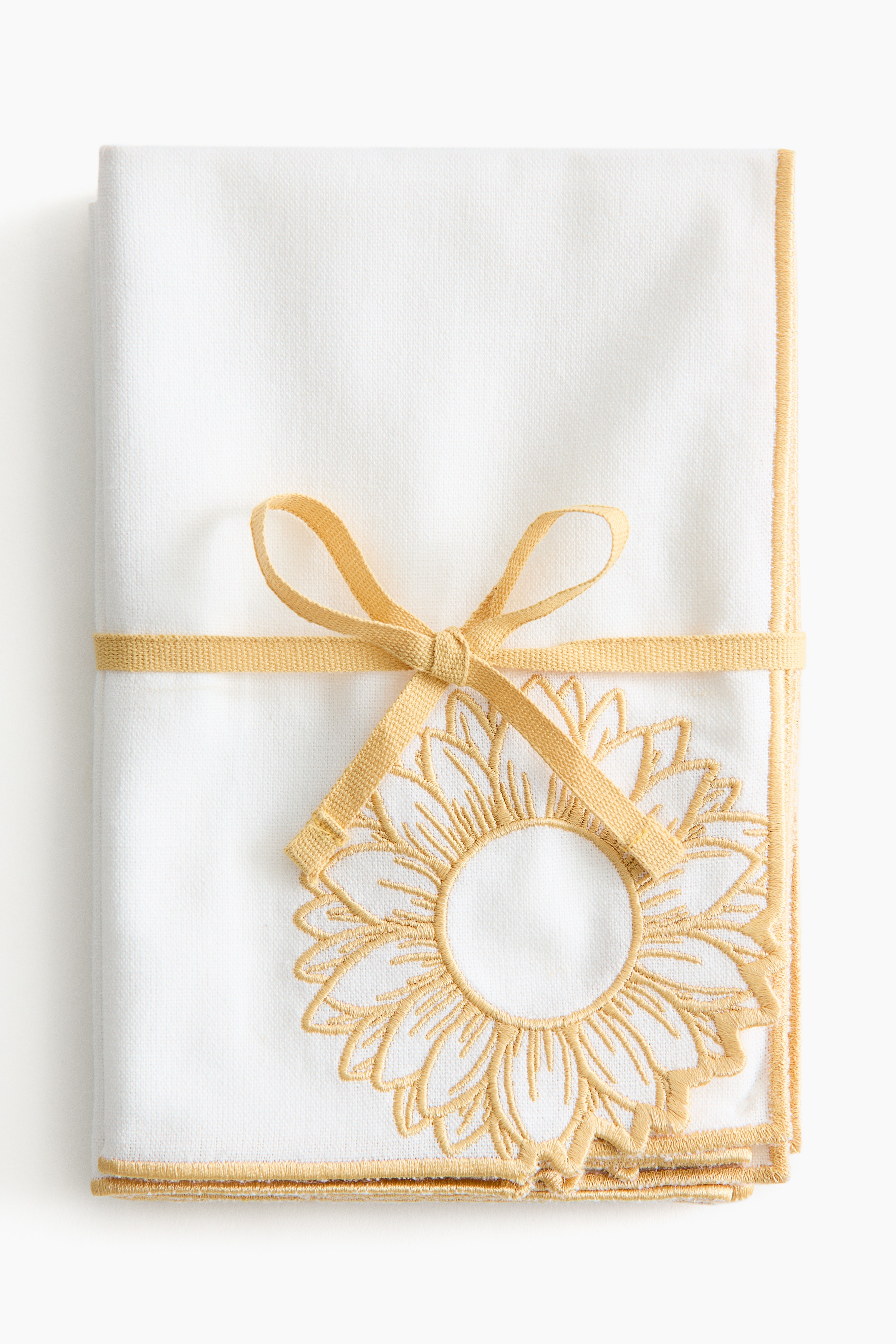 4-Pack Embroidered-Detail Linen-blend Napkins - White/yellow