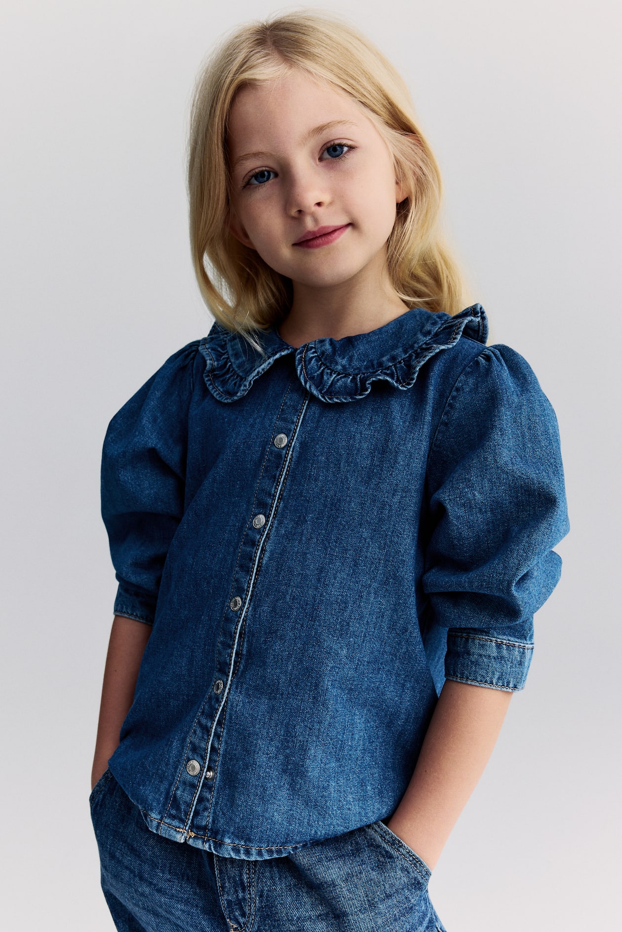 Denim Blouse with Collar Denim blue Kids H&M US
