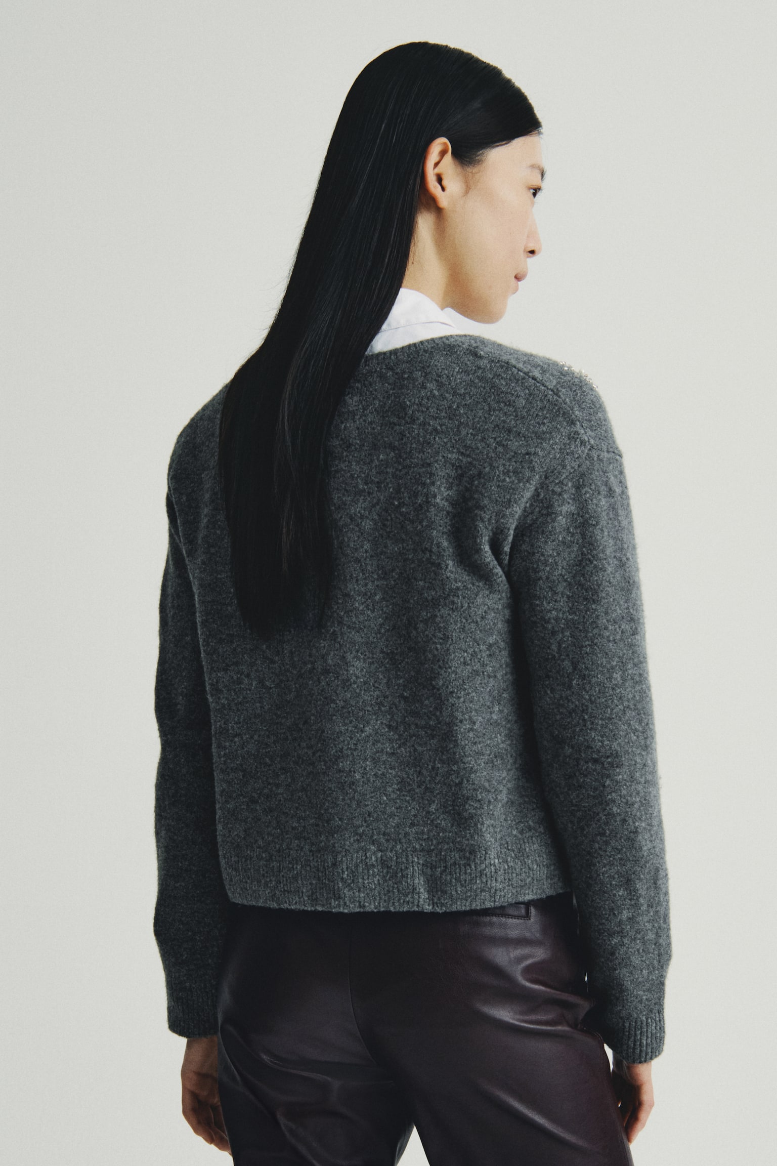 Embroidered cardigan - ダークグレー/ライトベージュ - 5