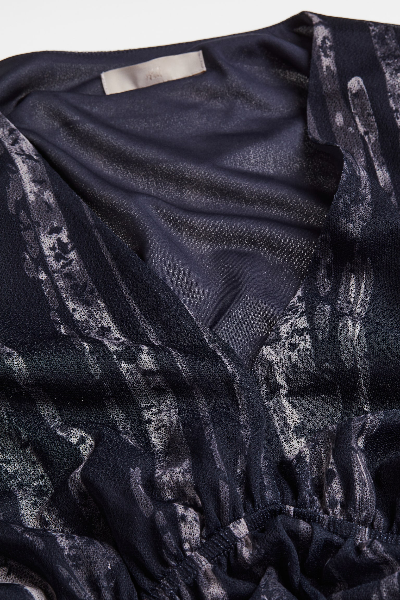 抓皺洋裝 - 黑色/印花 - 4