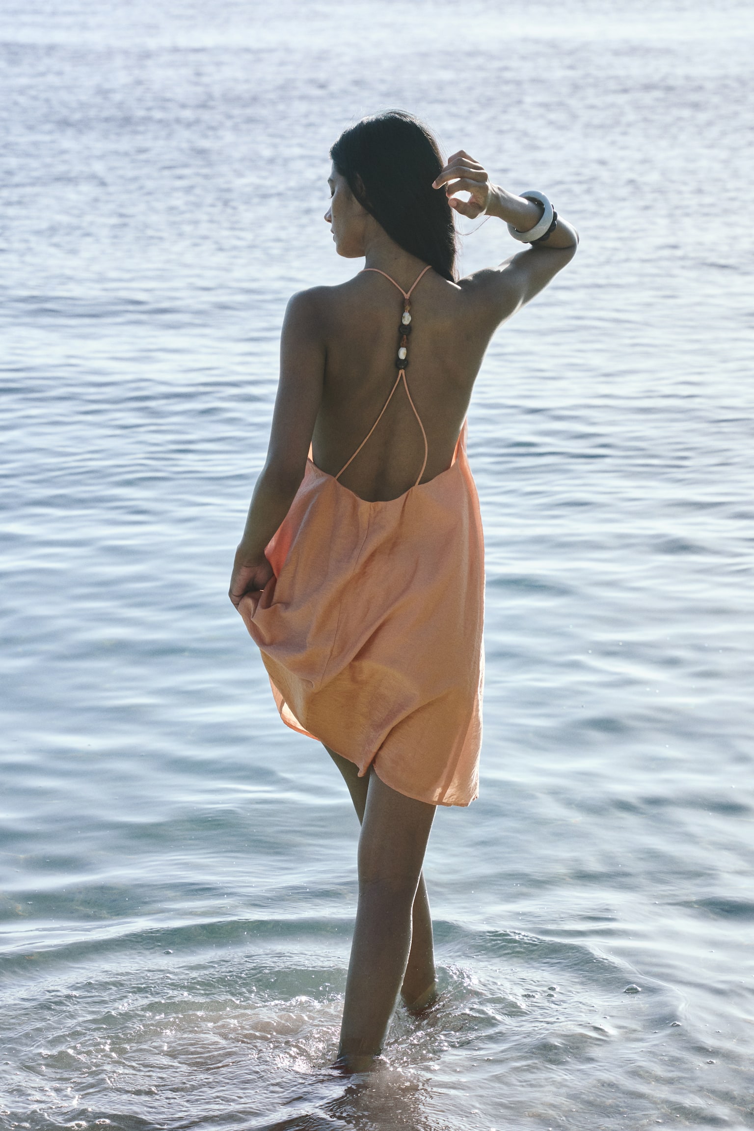 Bead-Detail Strappy Dress - Light orange - 5