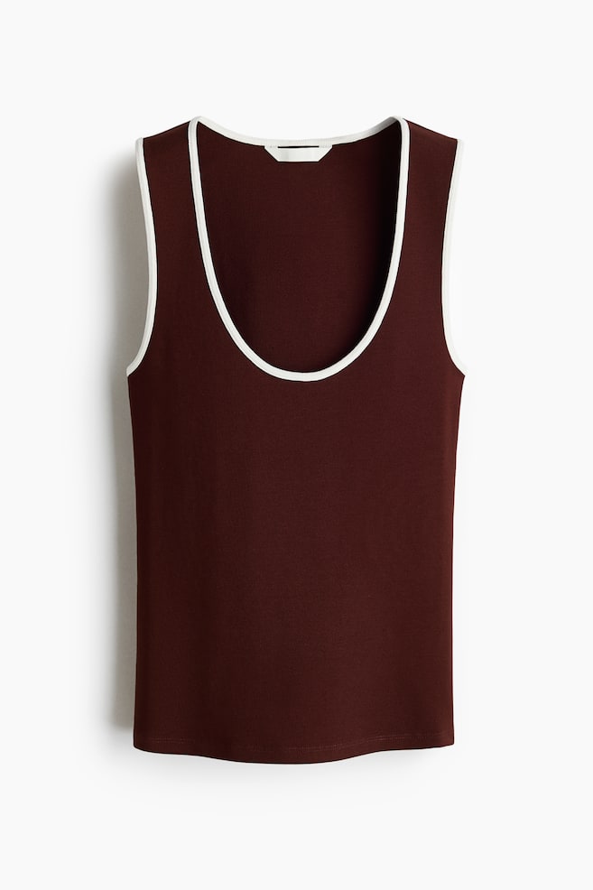Ribbed Cotton Tank Top - Dark brown - 1