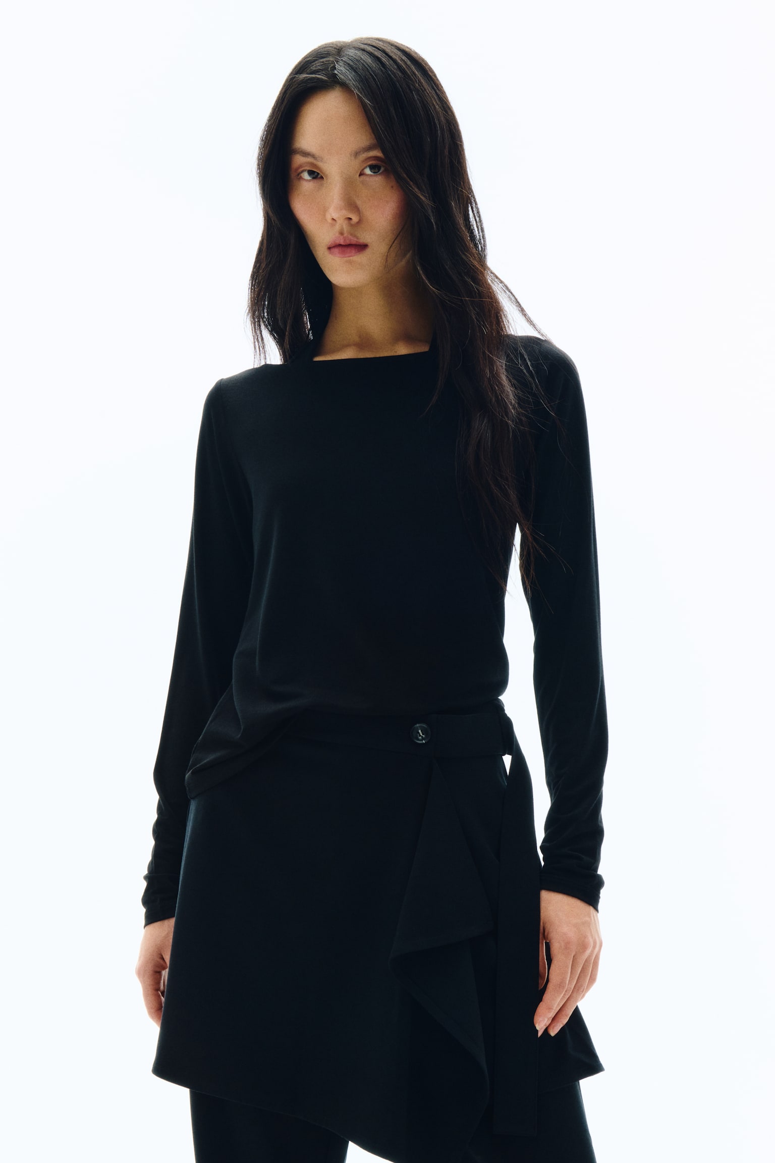 스커트 레이어드 팬츠 - 블랙/다크 그레이 - 4