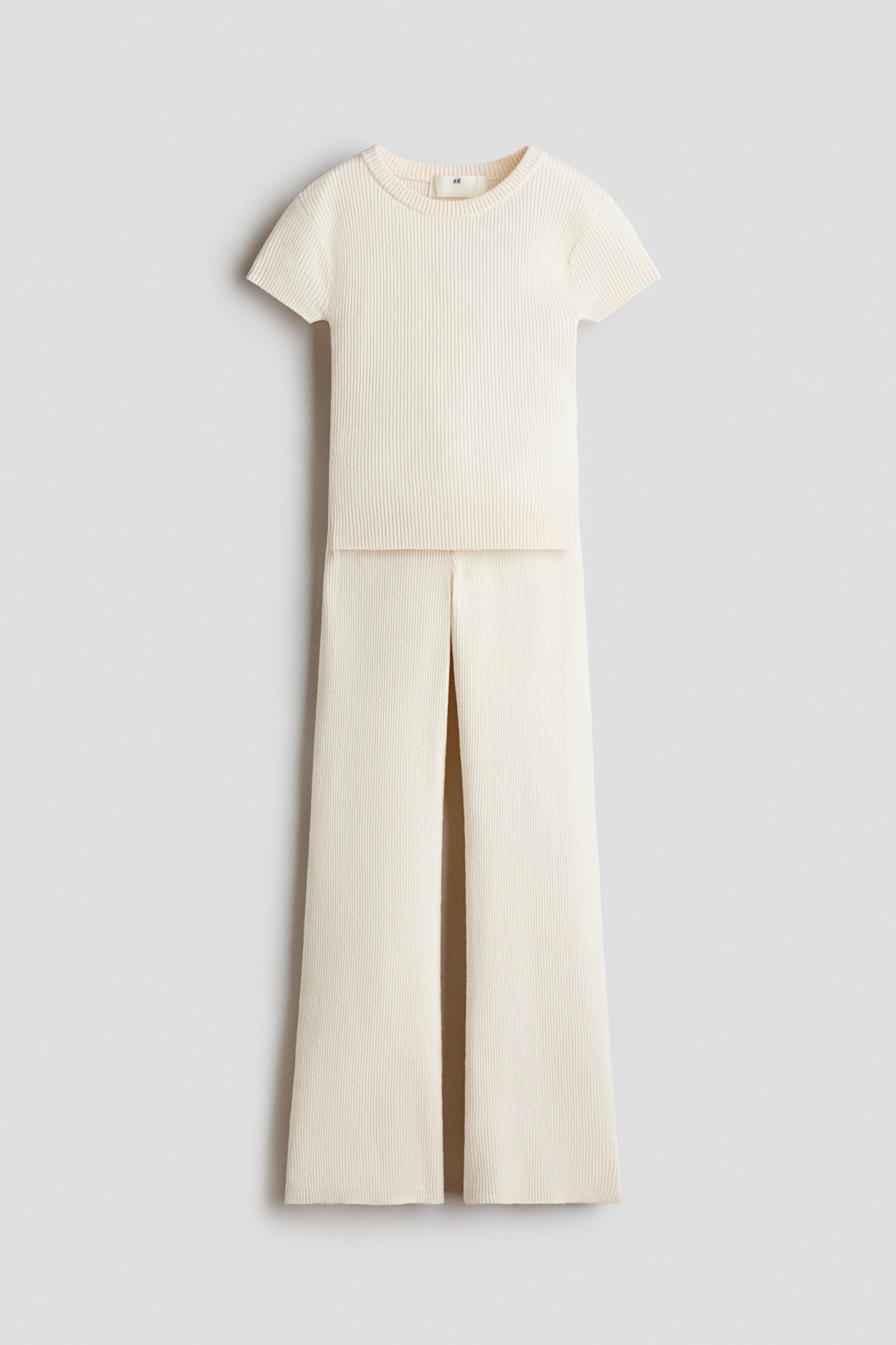 Ensemble 2 pièces en maille côtelée - Beige clair/Gris clair chiné