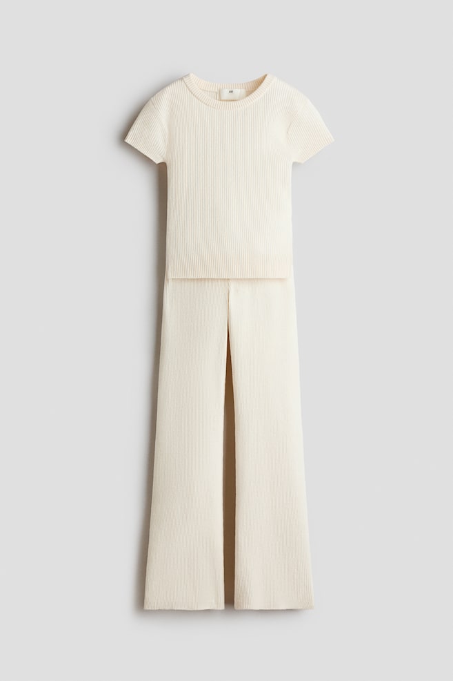 2-piece rib-knit set - Light beige/Light grey marl - 1