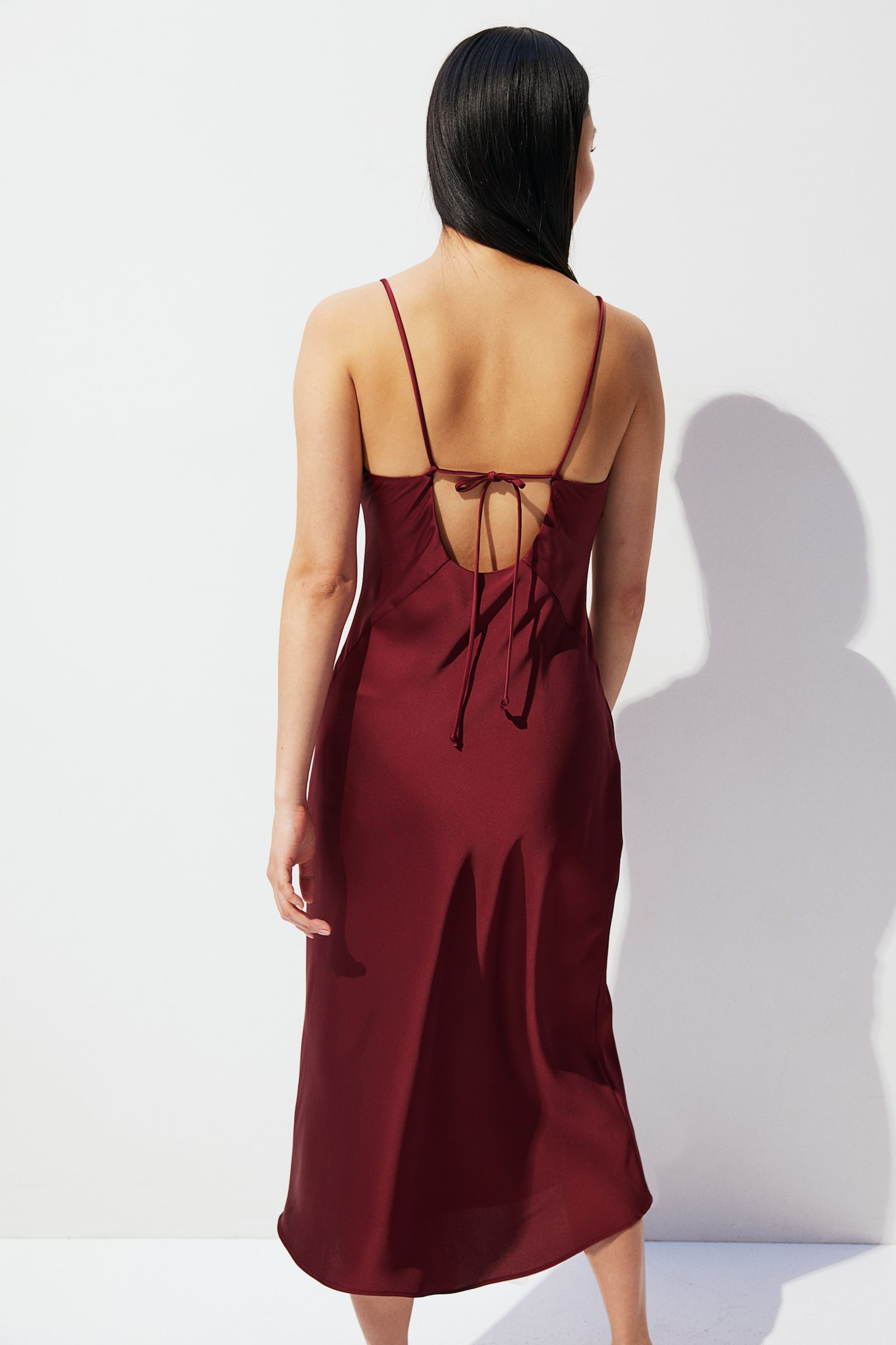 Tie-detail strappy dress - Burgundy/Black - 4