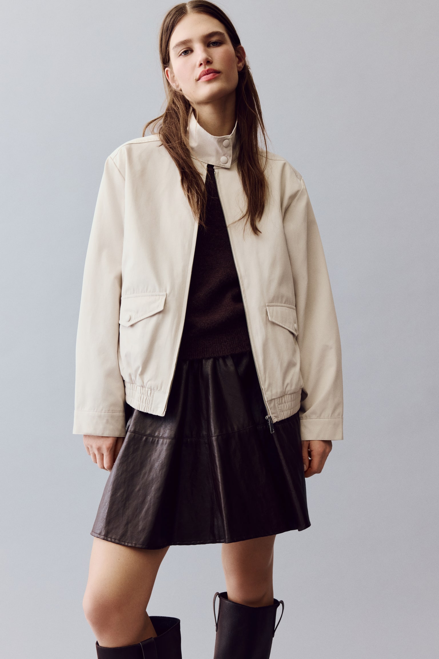 Funnel-collar jacket - Light beige - 4