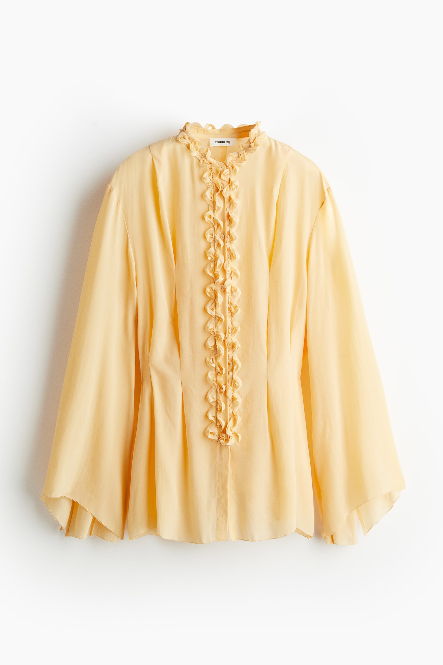 Silk-blend embellished blouse - Pastel yellow - 2