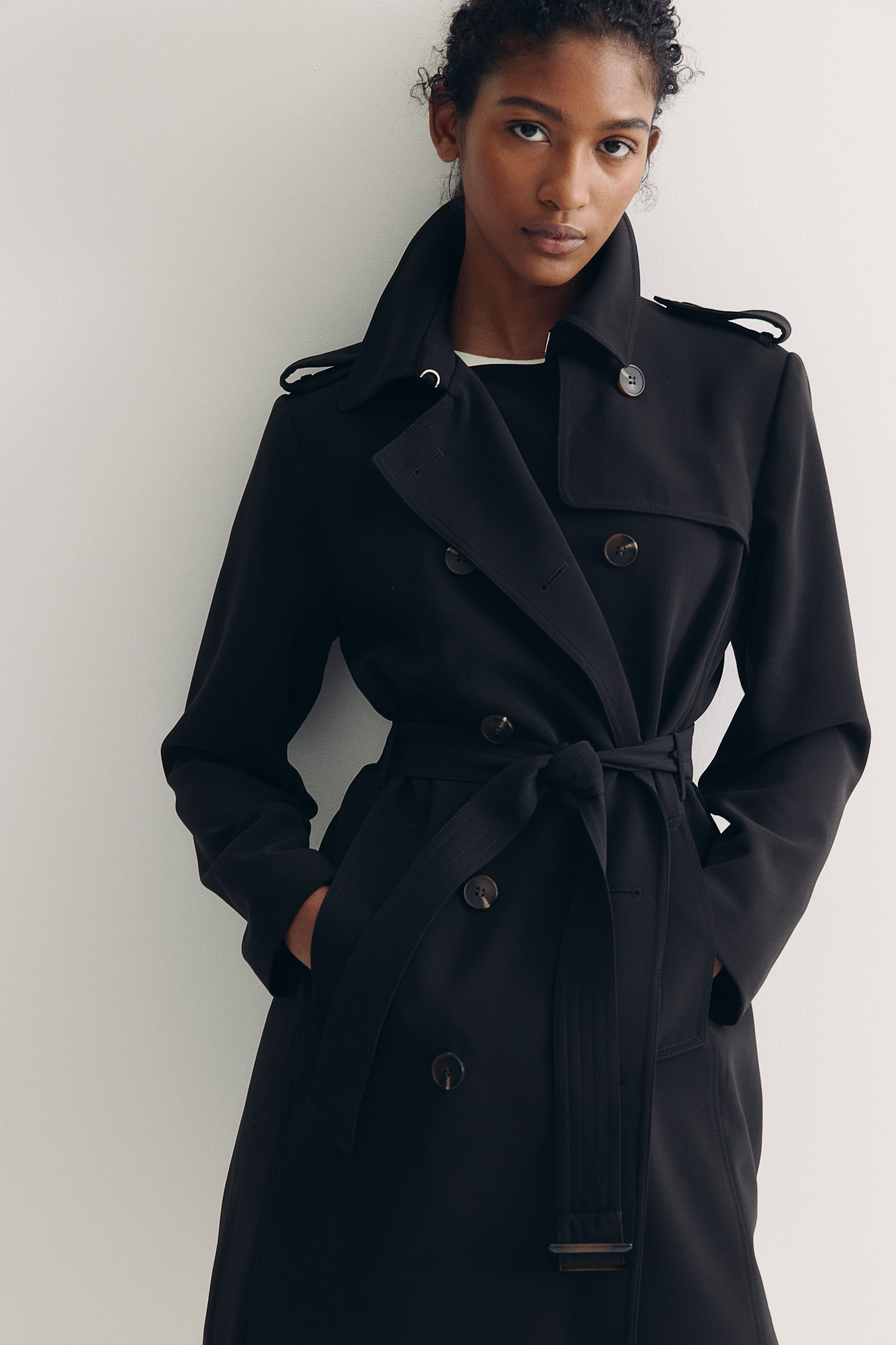 Women s Black Trench Coats Faux Leather Mac H M IE