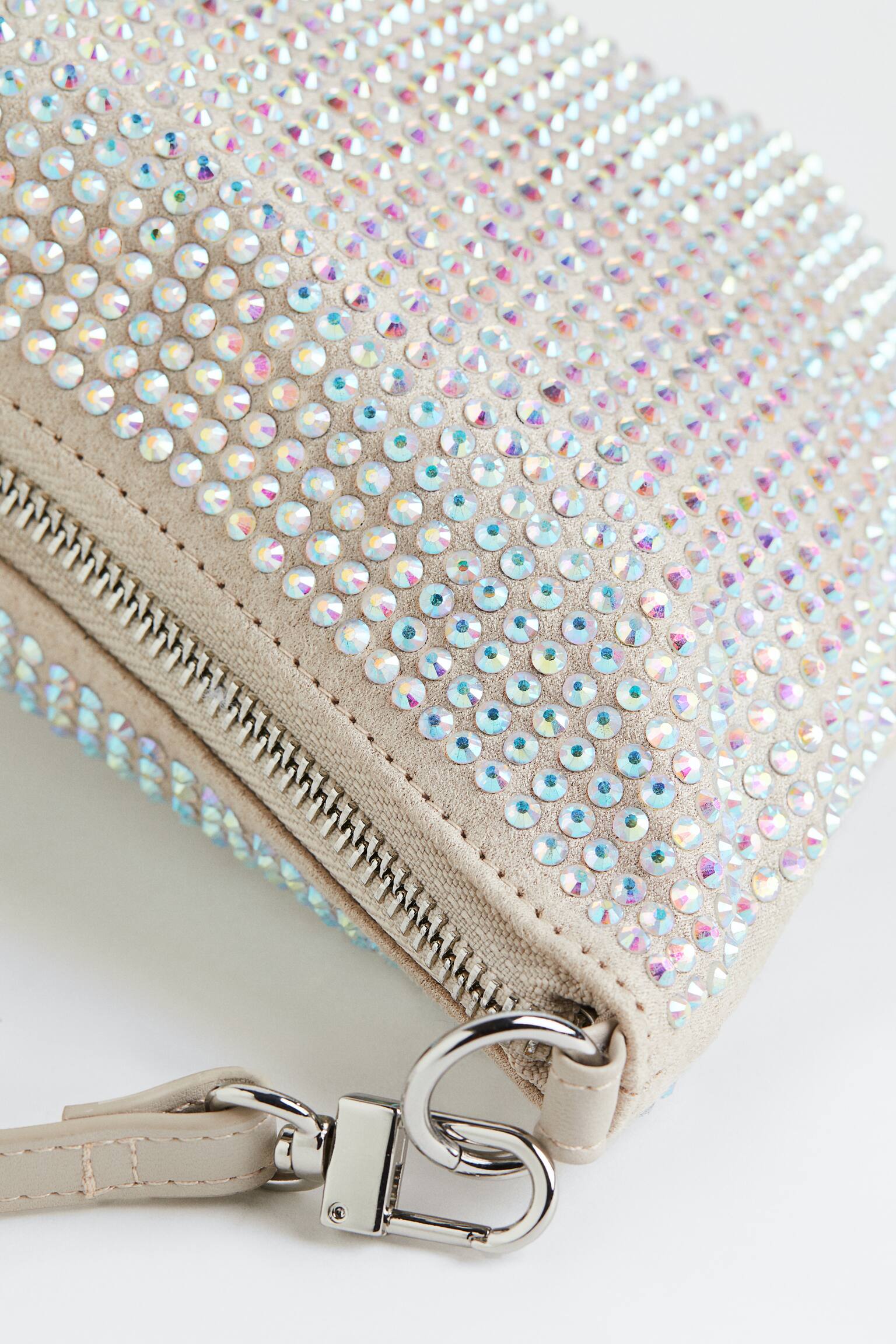 Rhinestone Decorated Shoulder Bag - Light beige/Green/Cerise - 4