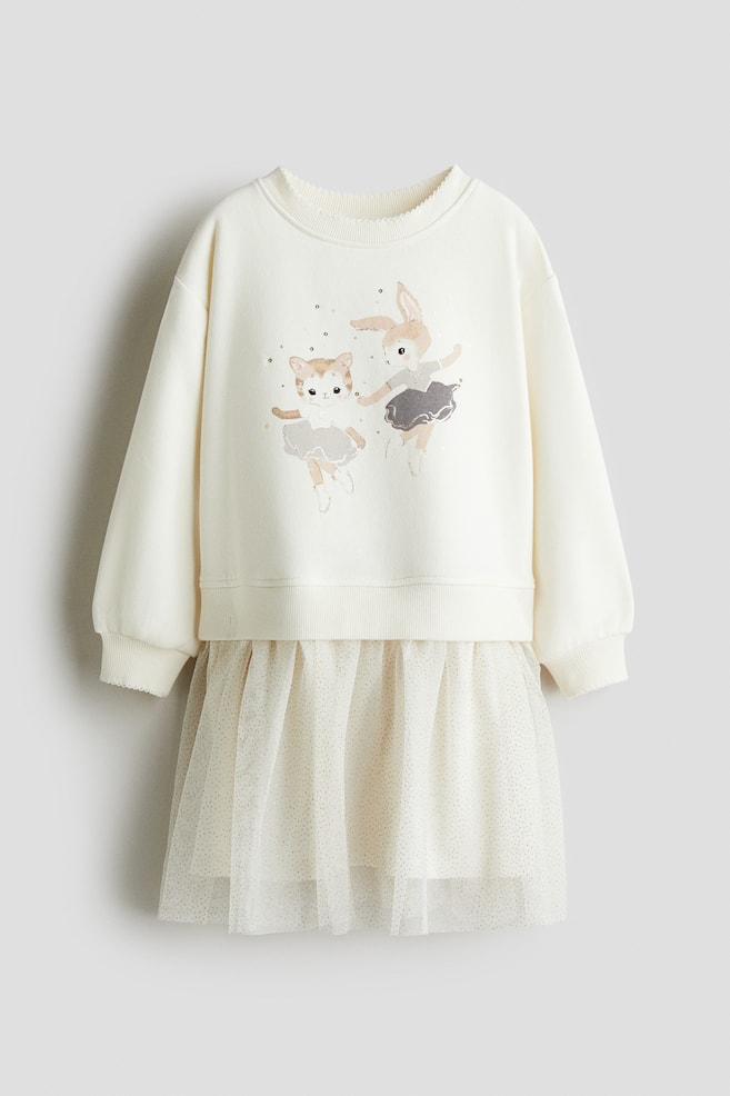 Vestido sudadera con falda de tul - Beige claro/Bailarinas/Verde claro/Love - 1