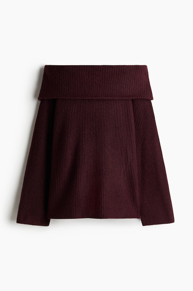 Off-the-shoulder jumper - Burgundy/Dark grey/Light beige - 1