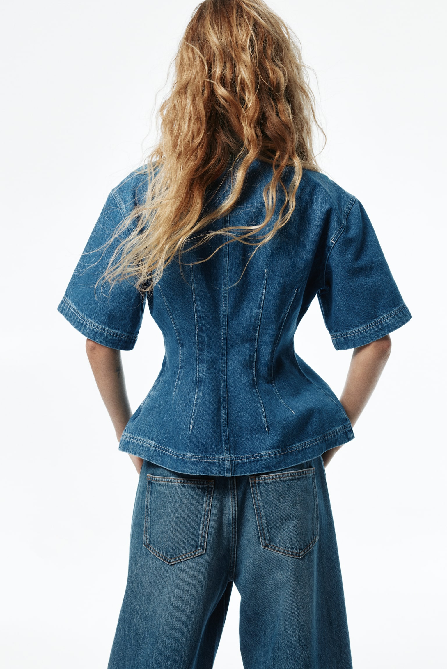 Waisted denim shirt - Denim blue/Dark denim blue - 3