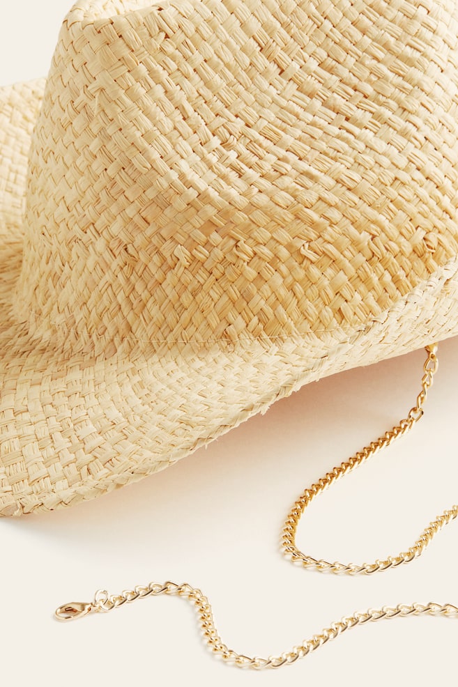 Chain-detail straw hat - Light beige - 4