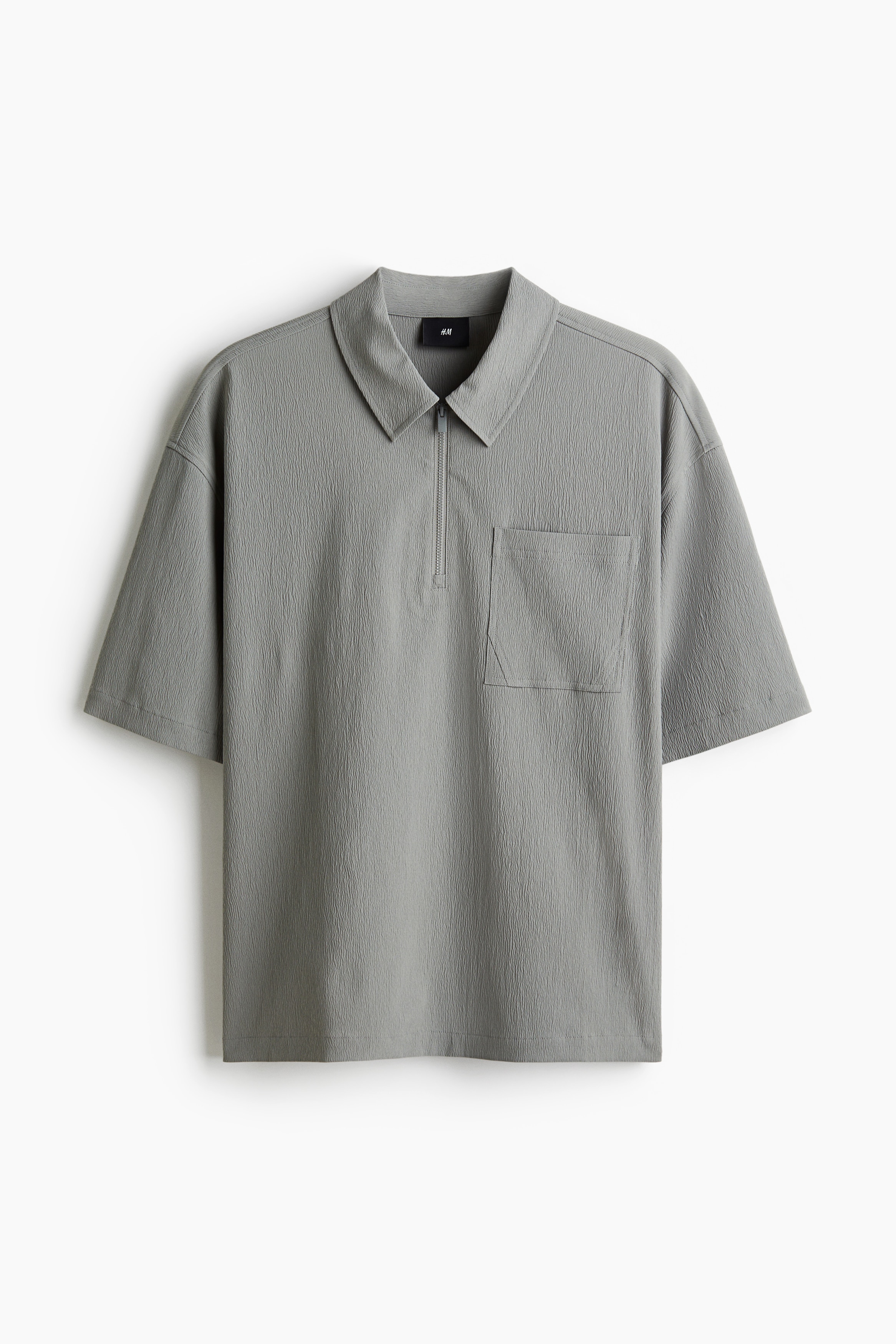 Loose Fit Crinkled zip-top polo shirt - Sage green
