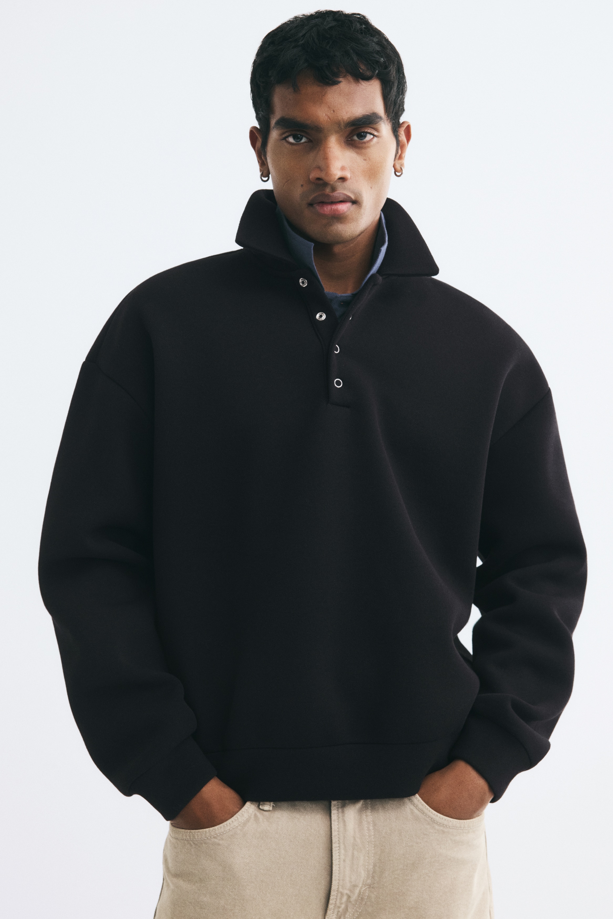Áo polo scuba Oversized Fit - Màu đen