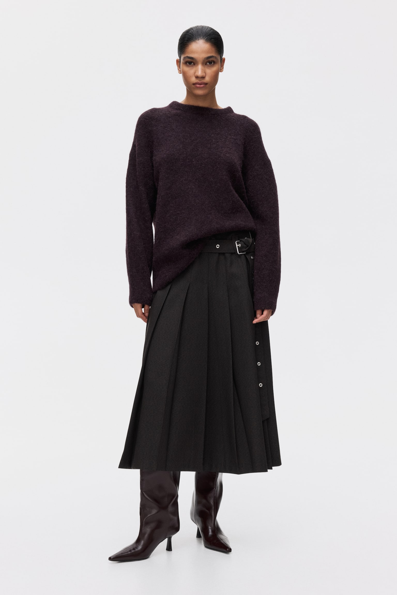 Pullover oversize in misto alpaca - Viola prugna scuro/Verde oliva/Blu polvere mélange/Marrone/Grigio scuro mélange - 3